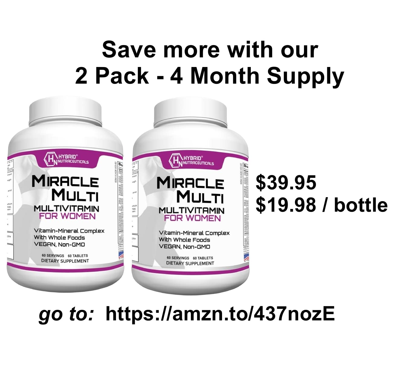Hybrid Nutraceuticals MiracleMulti Women Multivitamin with Probiotics, Biotin, Folic Acid, Enzymes + Fruit & Vegetable Blend - Immune Support, Heart Health, Energy: 60 Servings (Non-GMO) - TrustMedUSA