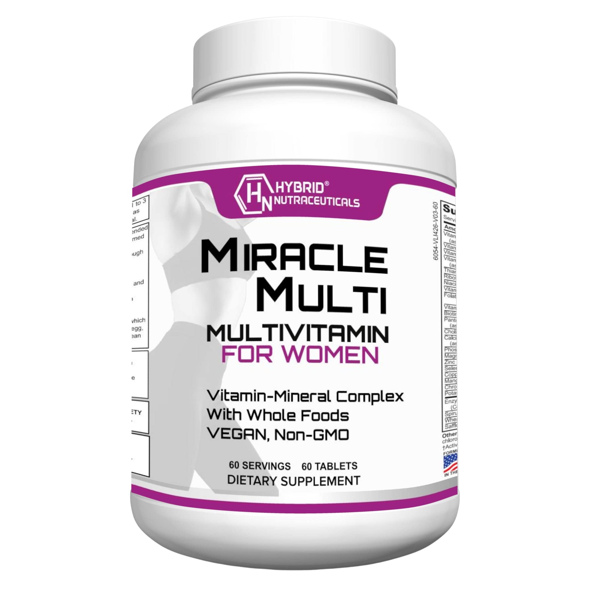 Hybrid Nutraceuticals MiracleMulti Women Multivitamin with Probiotics, Biotin, Folic Acid, Enzymes + Fruit & Vegetable Blend - Immune Support, Heart Health, Energy: 60 Servings (Non-GMO) - TrustMedUSA