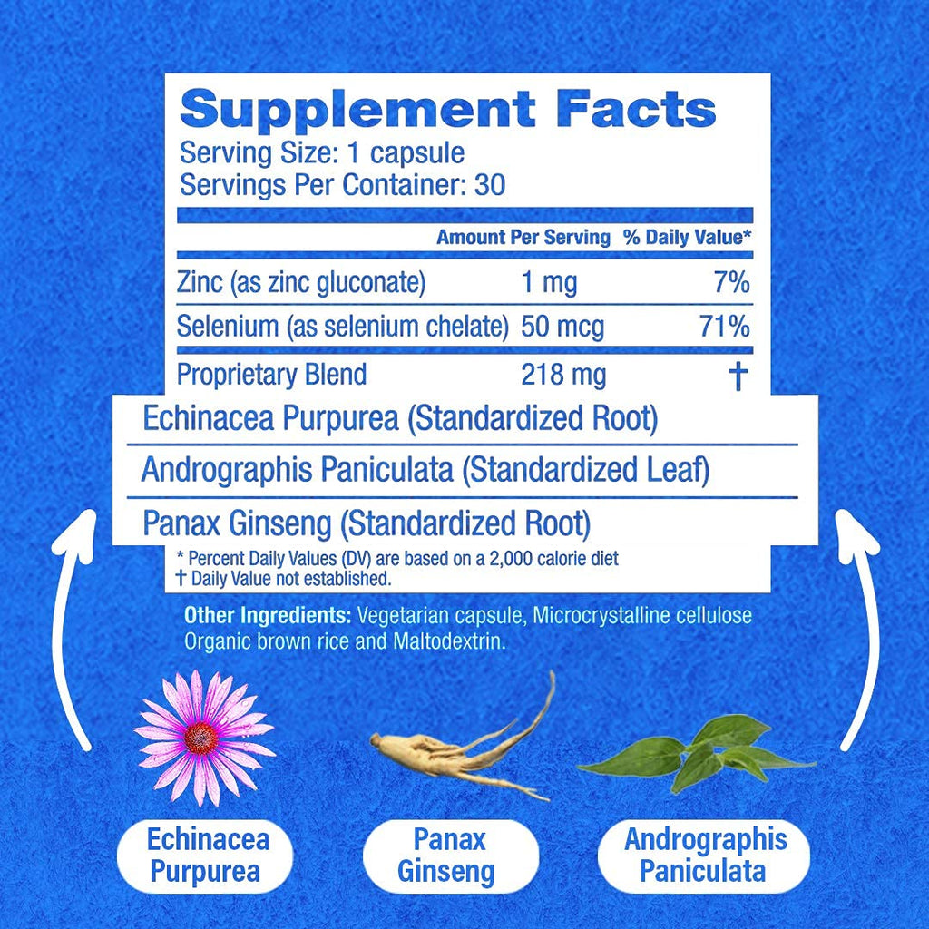 HybridCR Rapid Immunity Supplement | Zinc, Echinacea, Andrographis, Ginseng, Selenium, Gluten-Free & Non-GMO | 5-in-1 Immune Support Supplement | Pharmacist Formulated 1 Month Supply (30 Veggie Caps) - TrustMedUSA