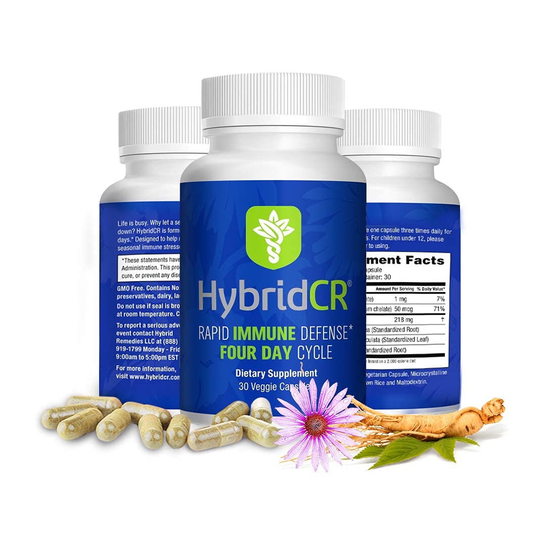 HybridCR Rapid Immunity Supplement | Zinc, Echinacea, Andrographis, Ginseng, Selenium, Gluten-Free & Non-GMO | 5-in-1 Immune Support Supplement | Pharmacist Formulated 1 Month Supply (30 Veggie Caps) - TrustMedUSA