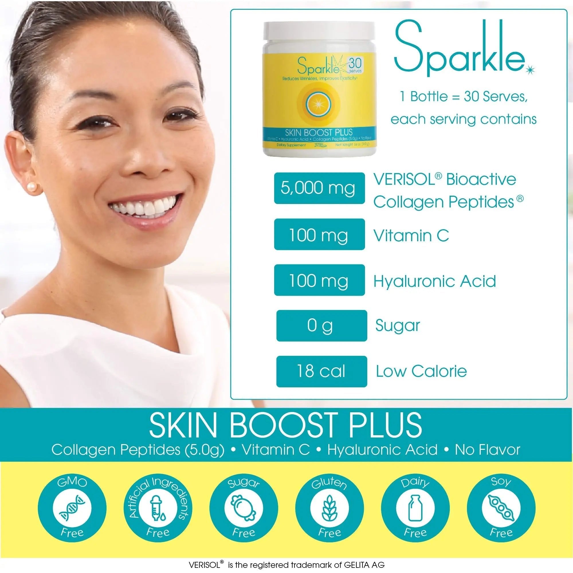 Hydrolyzed Collagen Powder - Sparkle Skin Boost Plus (No Flavor) [30-Serves] Verisol Pept - TrustMedUSA