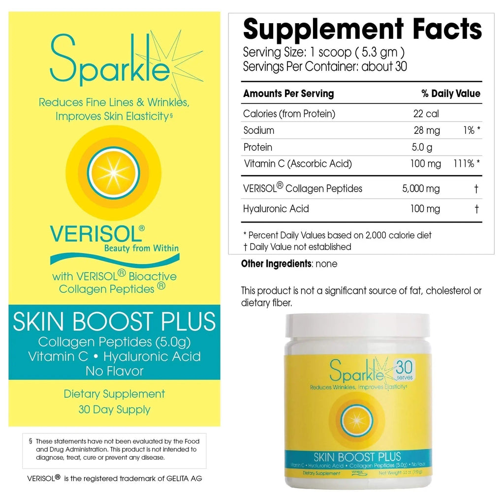 Hydrolyzed Collagen Powder - Sparkle Skin Boost Plus (No Flavor) [30-Serves] Verisol Pept - TrustMedUSA