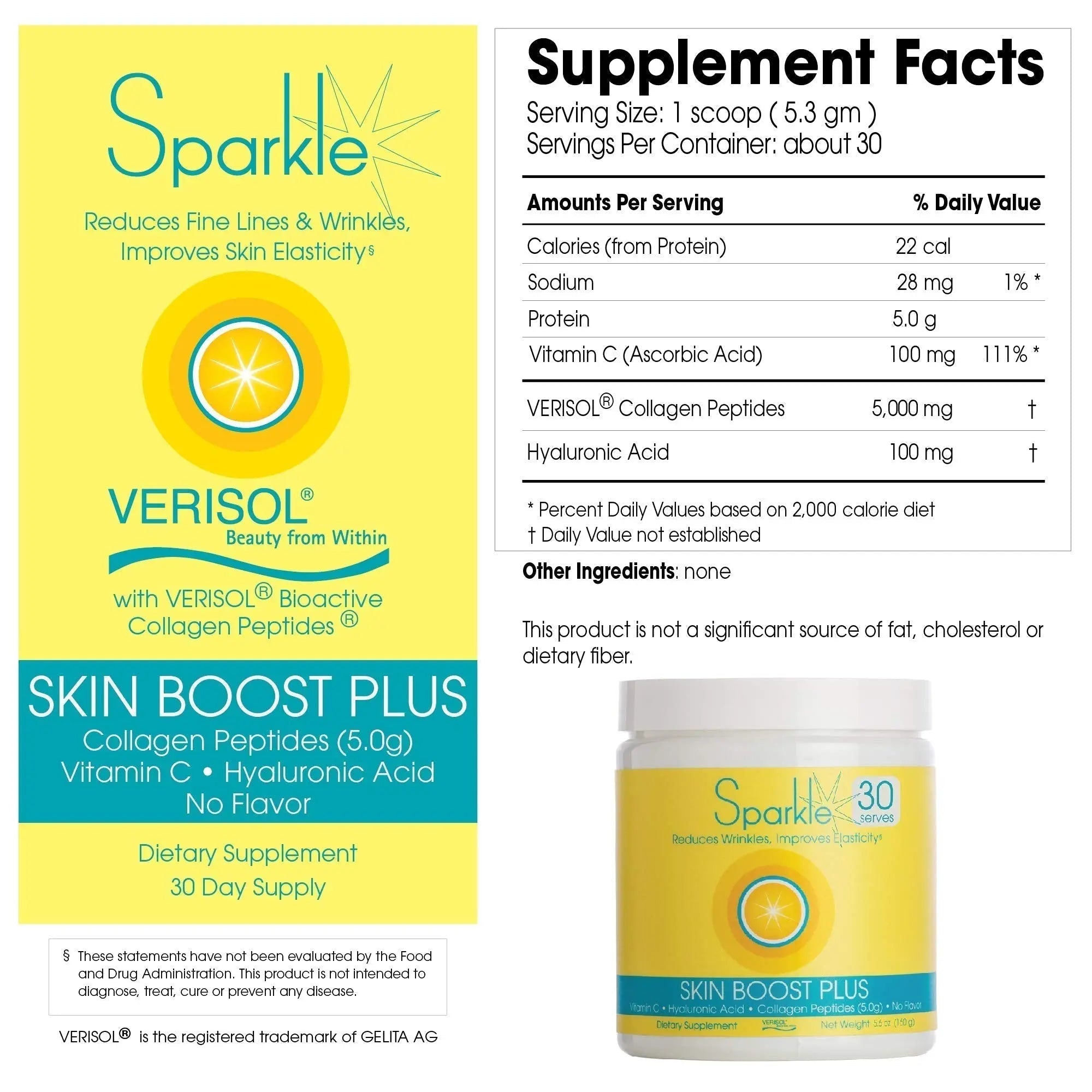 Hydrolyzed Collagen Powder - Sparkle Skin Boost Plus (No Flavor) [30-Serves] Verisol Pept - TrustMedUSA