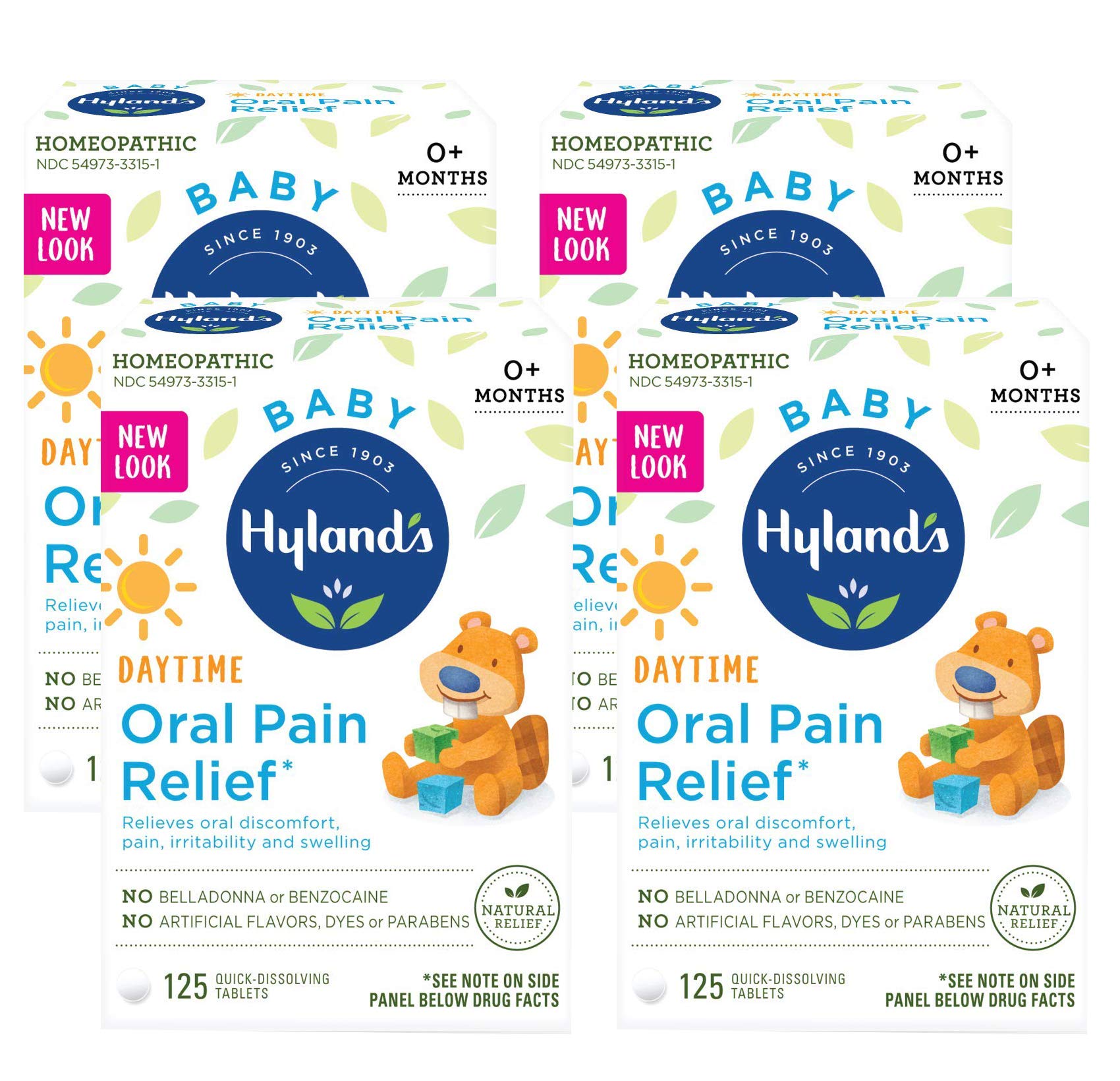 Hyland's Baby Oral Pain Relief Tablets, 125 Count Each (4) - TrustMedUSA