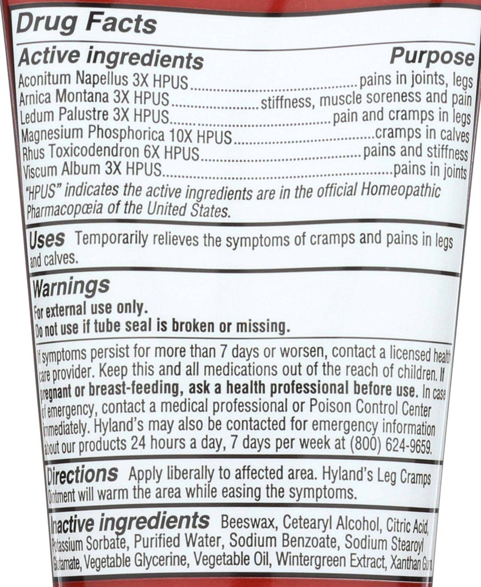Hylands Homeopathic Leg Cramps - Ointment - 2.5 oz - TrustMedUSA