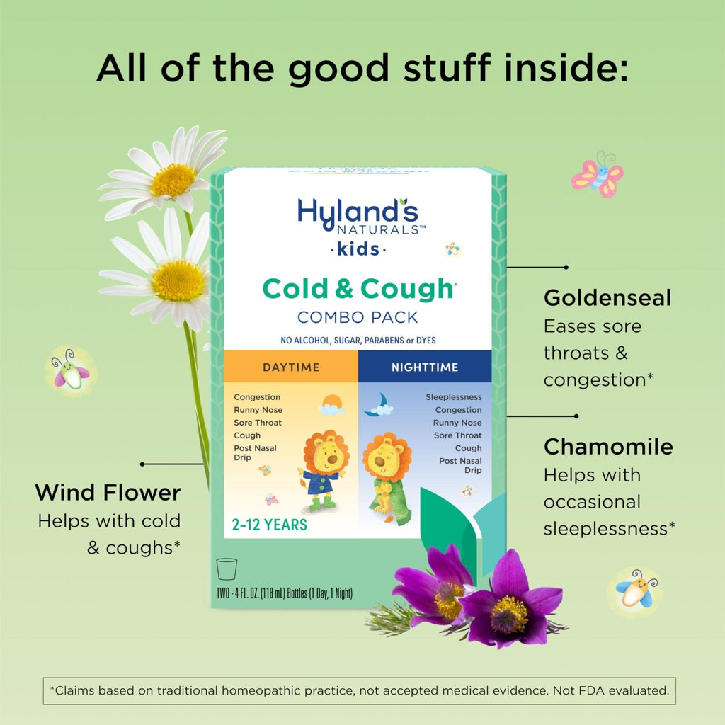 Hyland's Kids Cold and Cough, Day and Night Combo Pack, Cold Medicine for Ages 2 and up, Syrup Cough Medicine for Kids, Nasal Decongestant, 4 Fl Oz (Pack of 2) - Maple Wellness Supplements