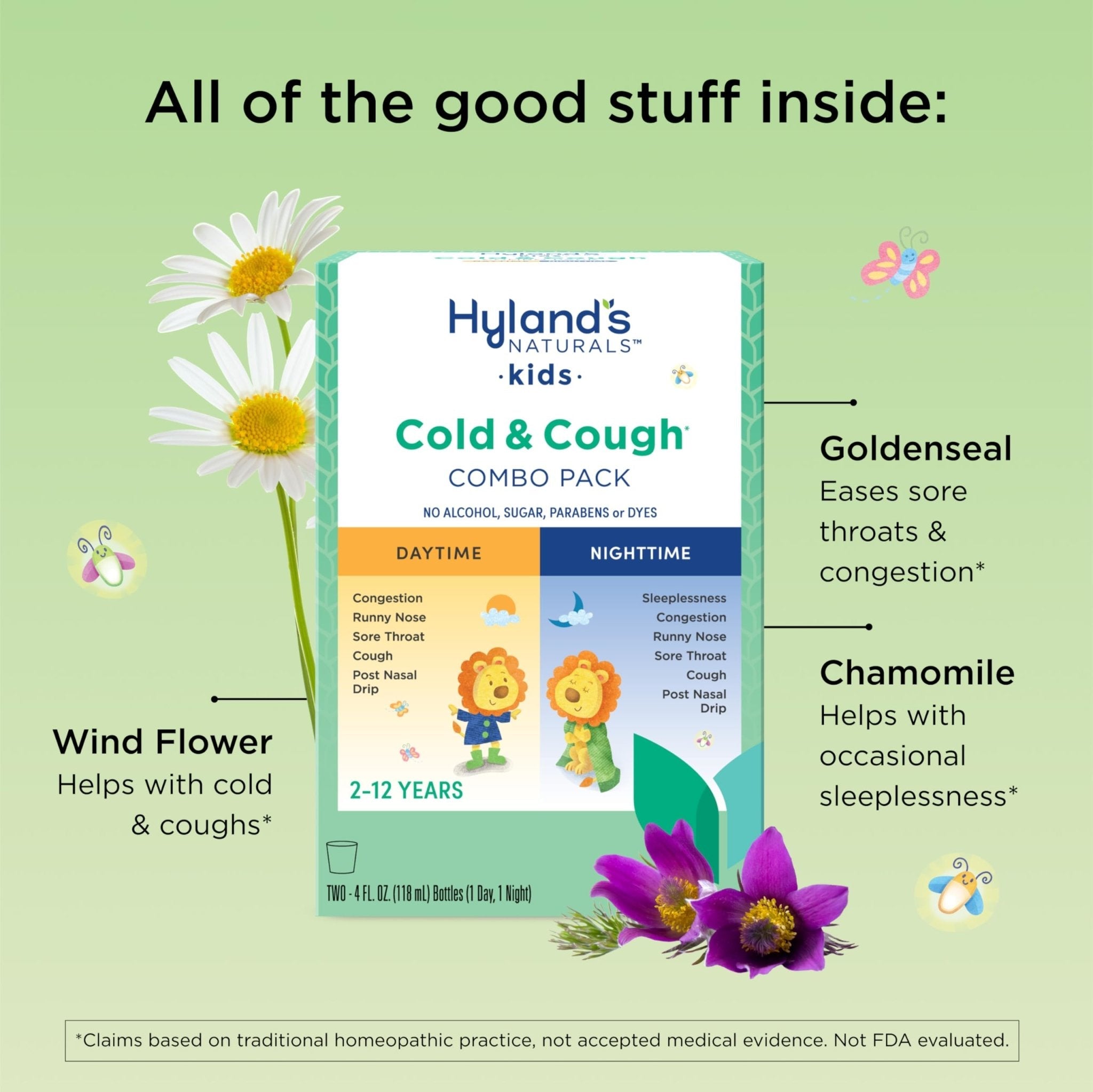 Hyland's Kids Cold and Cough, Day and Night Combo Pack, Cold Medicine for Ages 2 and up, Syrup Cough Medicine for Kids, Nasal Decongestant, 4 Fl Oz (Pack of 2) - Maple Wellness Supplements