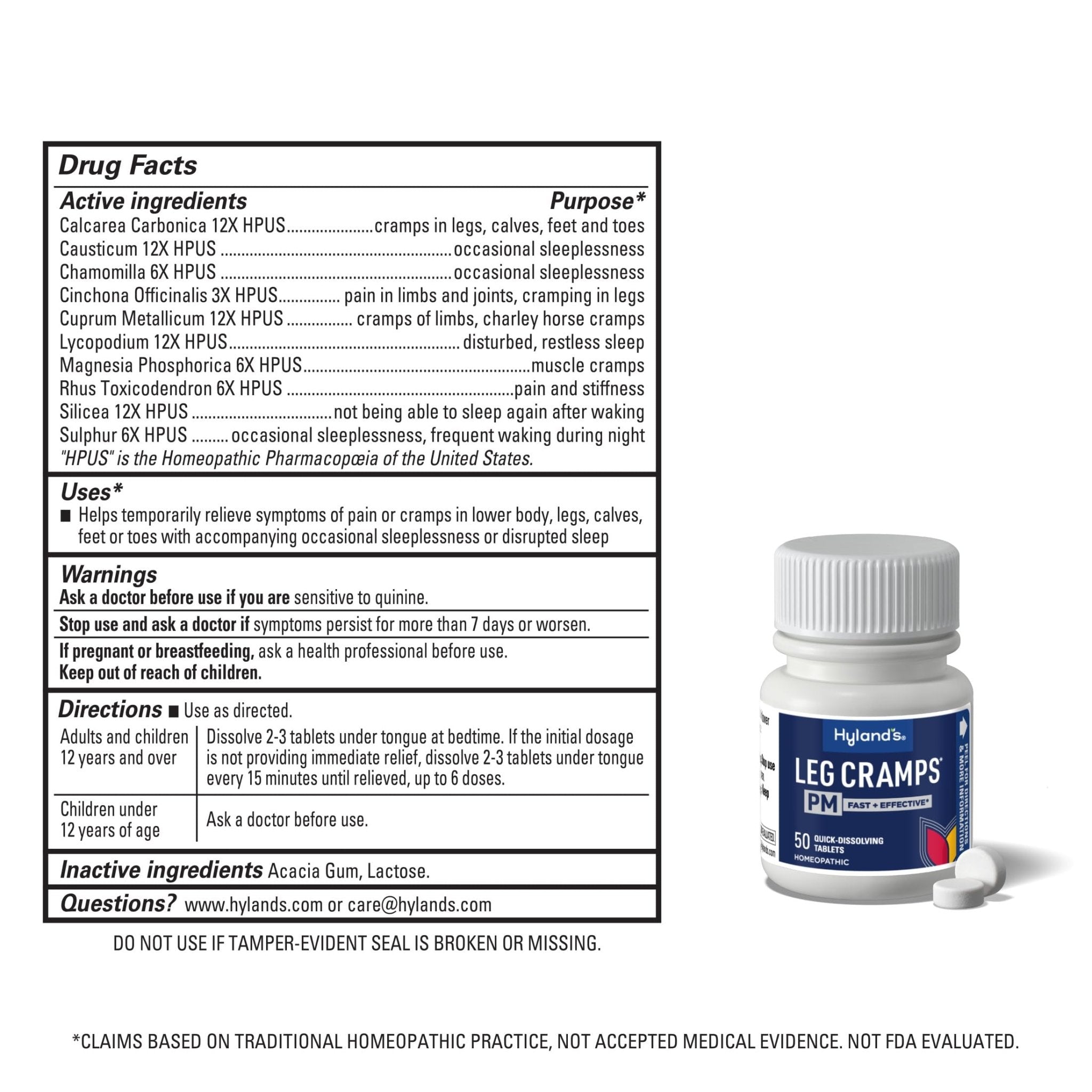 Hyland's Leg Cramps PM, Relief of Nighttime Leg, Calf, and Foot Cramps, 50 Quick-Dissolving Tablets 2-Pack (100 Total) - TrustMedUSA