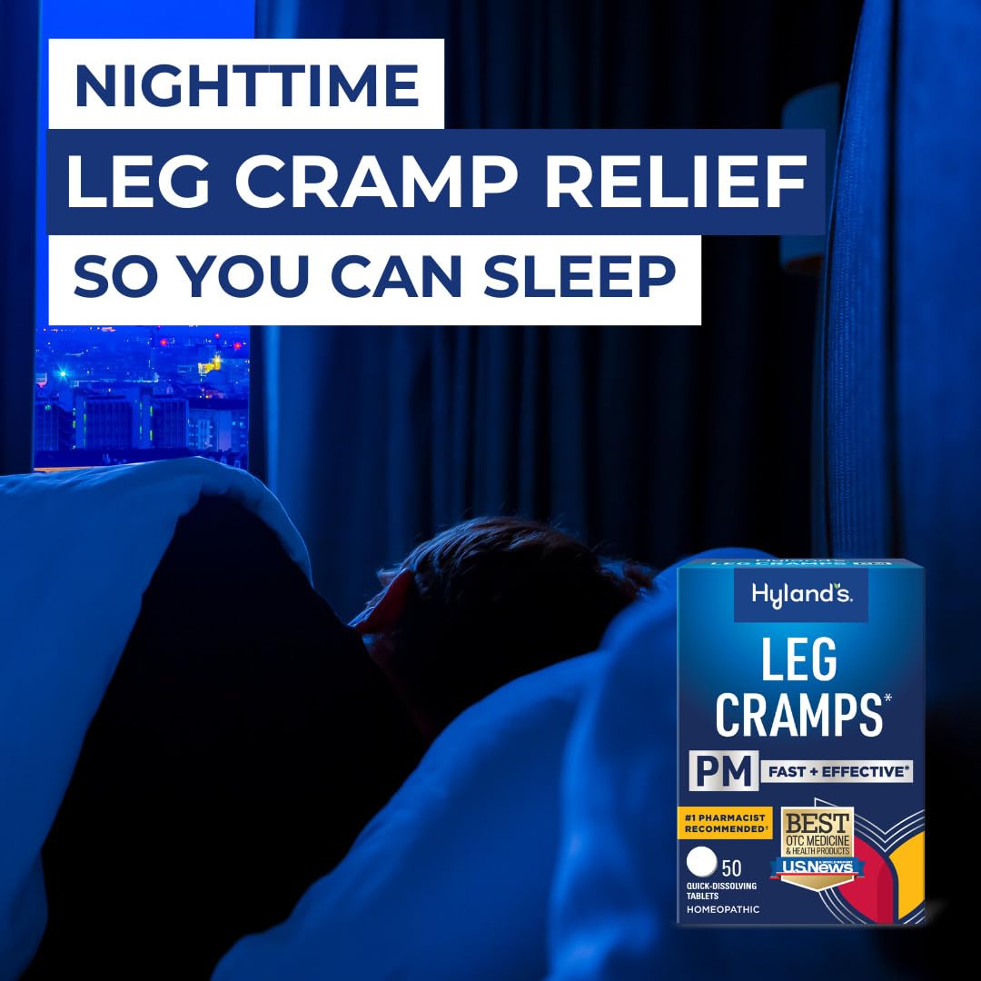 Hyland's Leg Cramps PM, Relief of Nighttime Leg, Calf, and Foot Cramps, 50 Quick-Dissolving Tablets 2-Pack (100 Total) - TrustMedUSA
