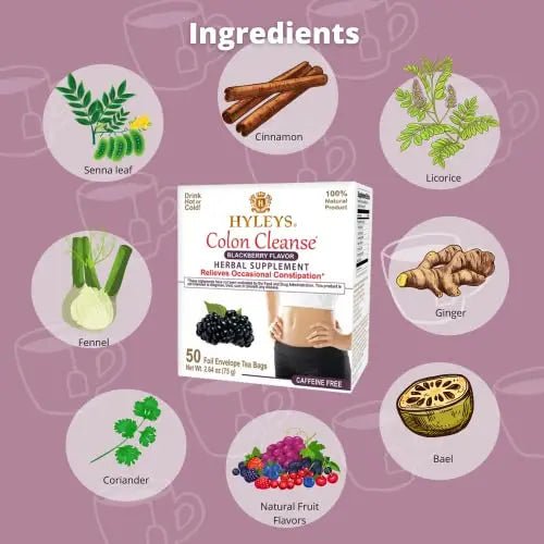 Hyleys Colon Cleanse Tea Blackberry Flavor - 50 Tea Bags (6 Pack - 300 Tea Bags Total) - TrustMedUSA
