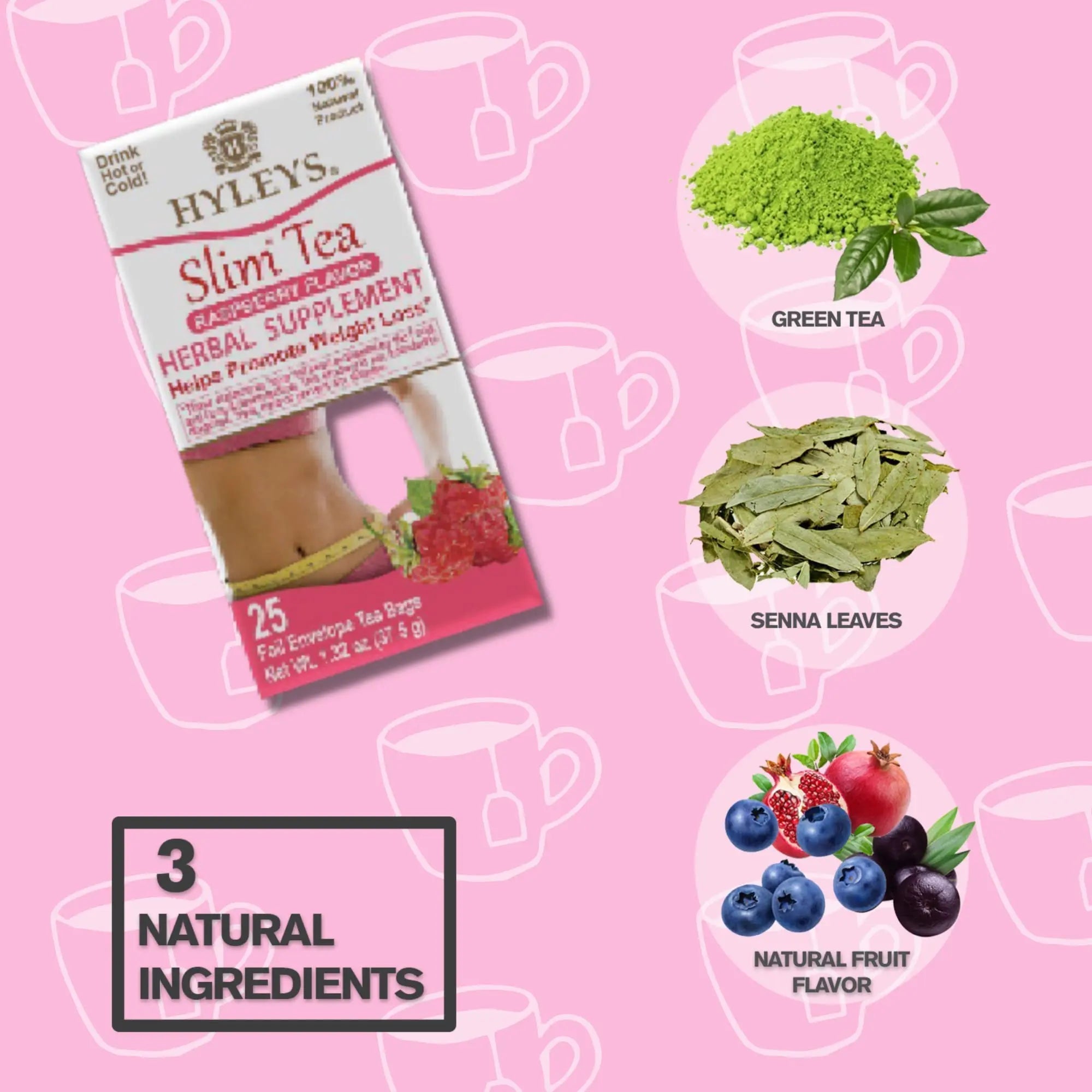 Hyleys Slim Tea Raspberry Flavor - Weight Loss Herbal Supplement Cleanse and Detox - TrustMedUSA