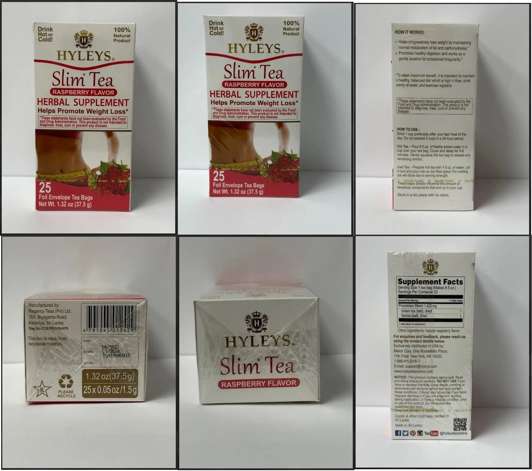 Hyleys Slim Tea Raspberry Flavor - Weight Loss Herbal Supplement Cleanse and Detox - TrustMedUSA
