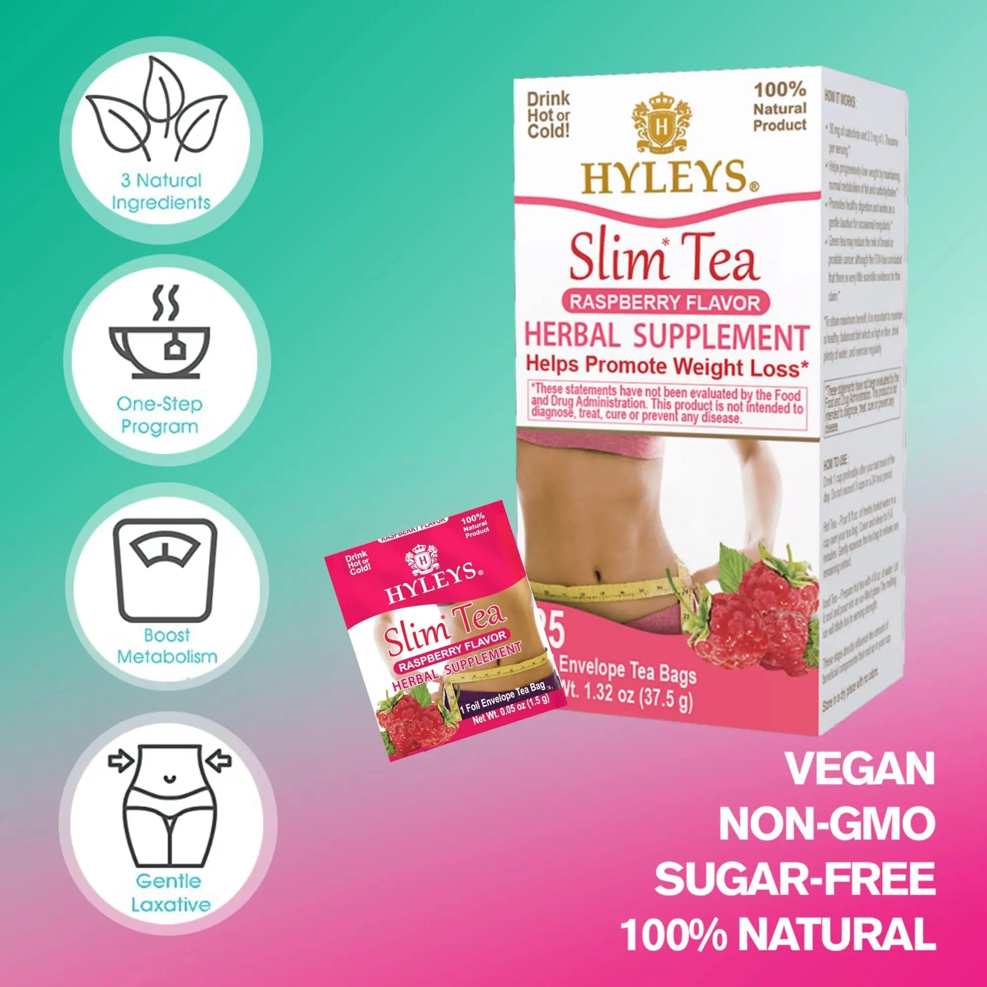 Hyleys Slim Tea Raspberry Flavor - Weight Loss Herbal Supplement Cleanse and Detox - TrustMedUSA