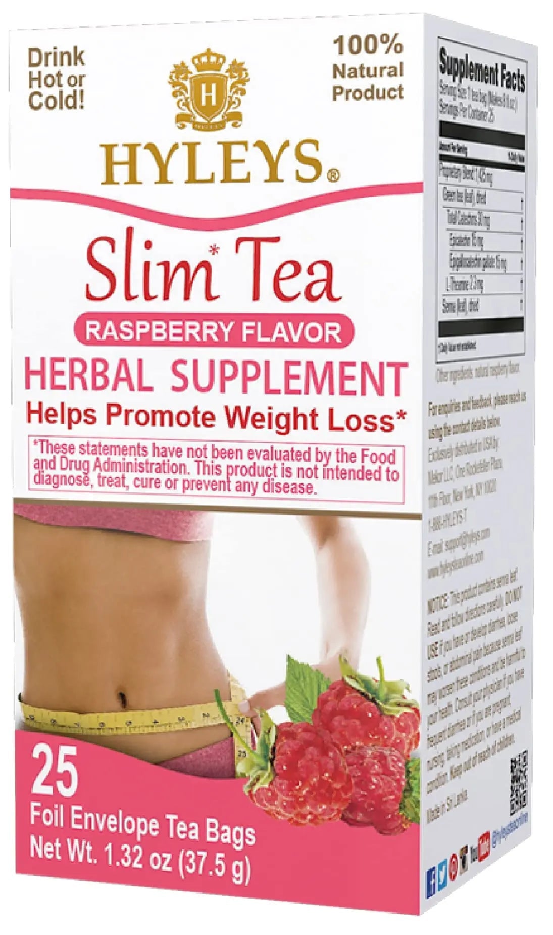 Hyleys Slim Tea Raspberry Flavor - Weight Loss Herbal Supplement Cleanse and Detox - TrustMedUSA