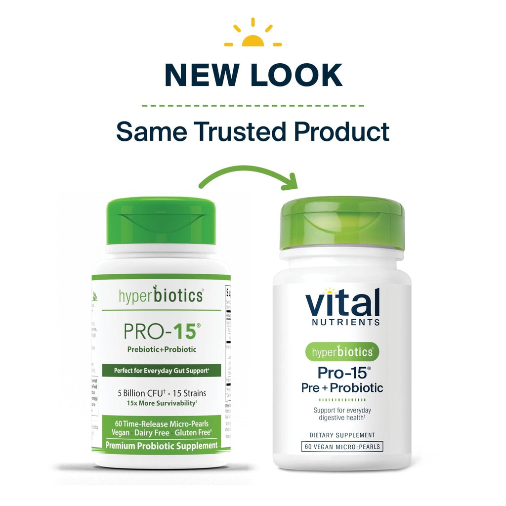 Hyperbiotics Vital Nutrients Pro-15 Prebiotics and Probiotics for Women and Men | 15 Science Backed Strains | Supports Occasional Constipation, Diarrhea, Gas & Bloating | 60 Vegan Time Release Pearls - Maple Wellness Supplements