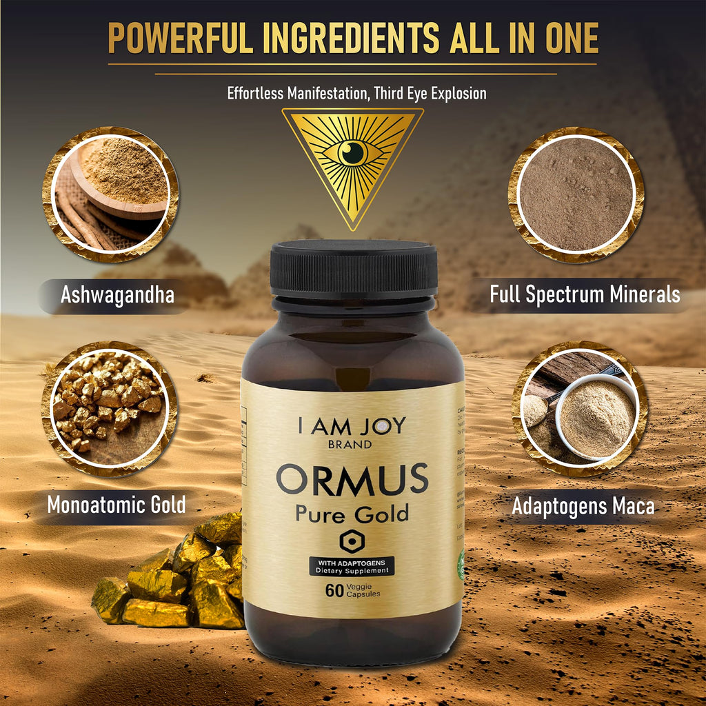 I Am Joy co. Ormus Gold Capsules Monoatomic Elements with Adaptogens Maca and Ashwaganda | May Help Balance Mood, Decalcify Pineal Gland, Repair DNA, Enhance Relaxation - 60 Vegan Capsules - TrustMedUSA