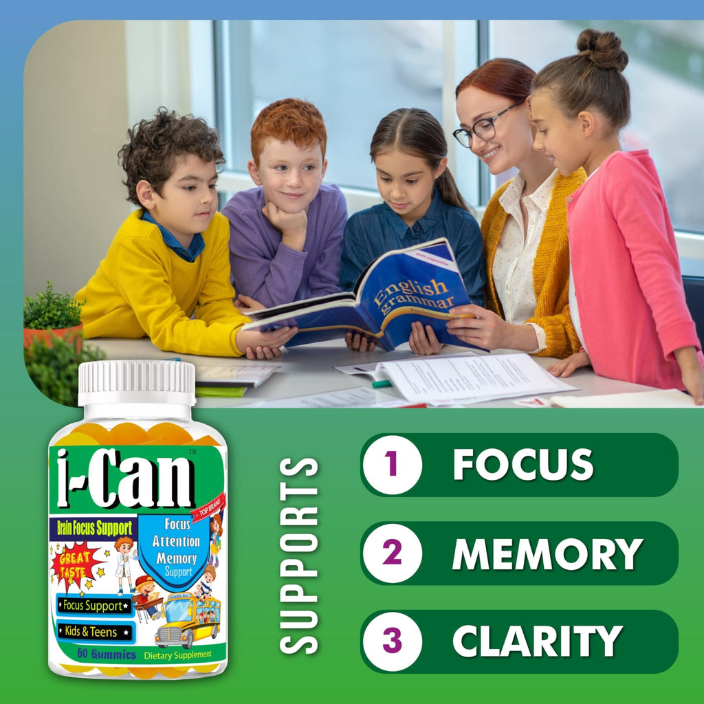 I-Can Focus Gummies for Kids & Teens, Omega 3 Gummies with DHA & EPA, Brain Health, Memory, Attention Support, Teen Brain Focus Vitamins, Non-Fishy Taste, Low Sugar, 60 Count - TrustMedUSA