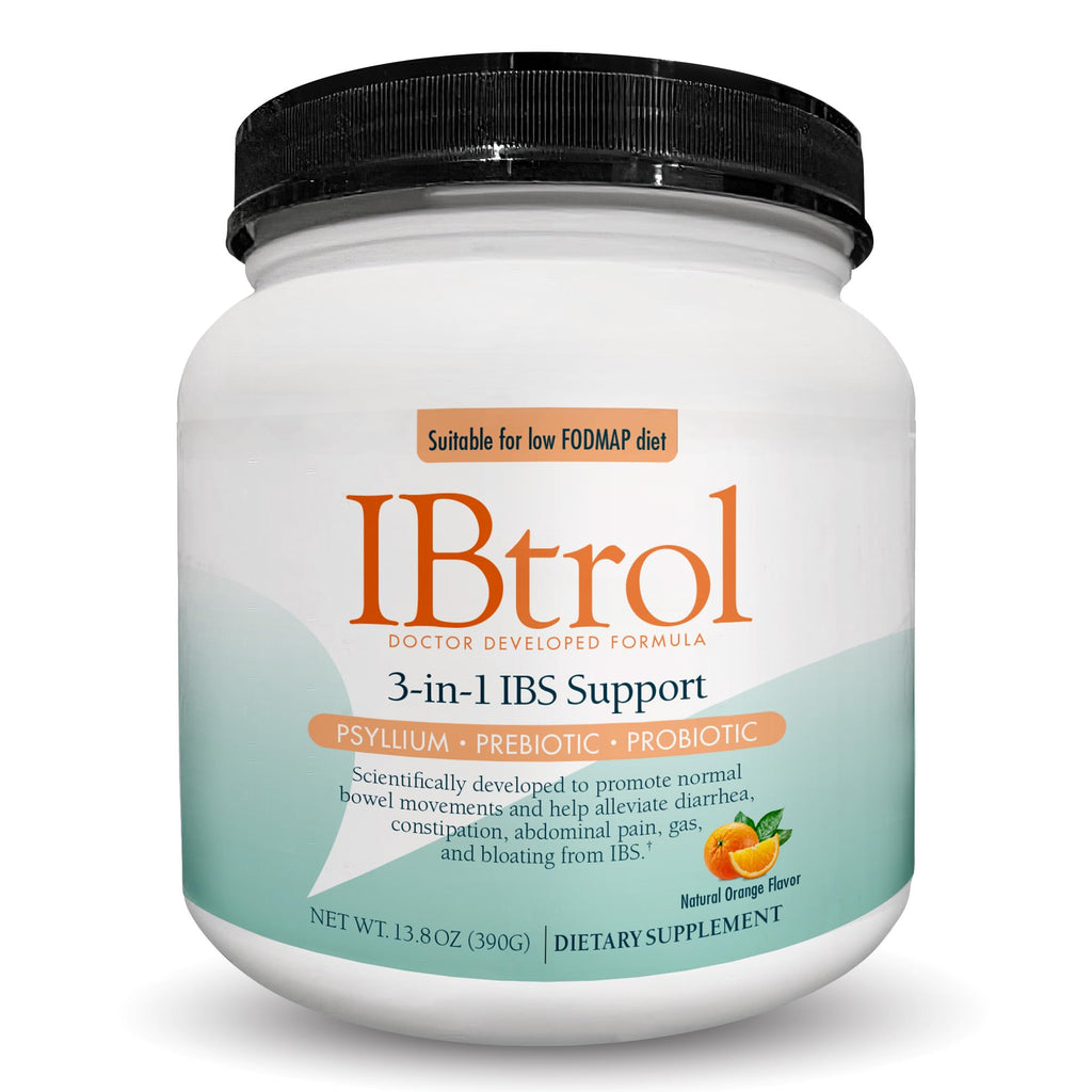 IBtrol® 3–in–1 IBS Gut Health Supplement with Psyllium, Prebiotic and Probiotics, Manages IBS Symptoms, Gas, Bloating, Diarrhea, Constipation, Abdominal Pain 60 Servings (Natural Orange Flavor) - TrustMedUSA