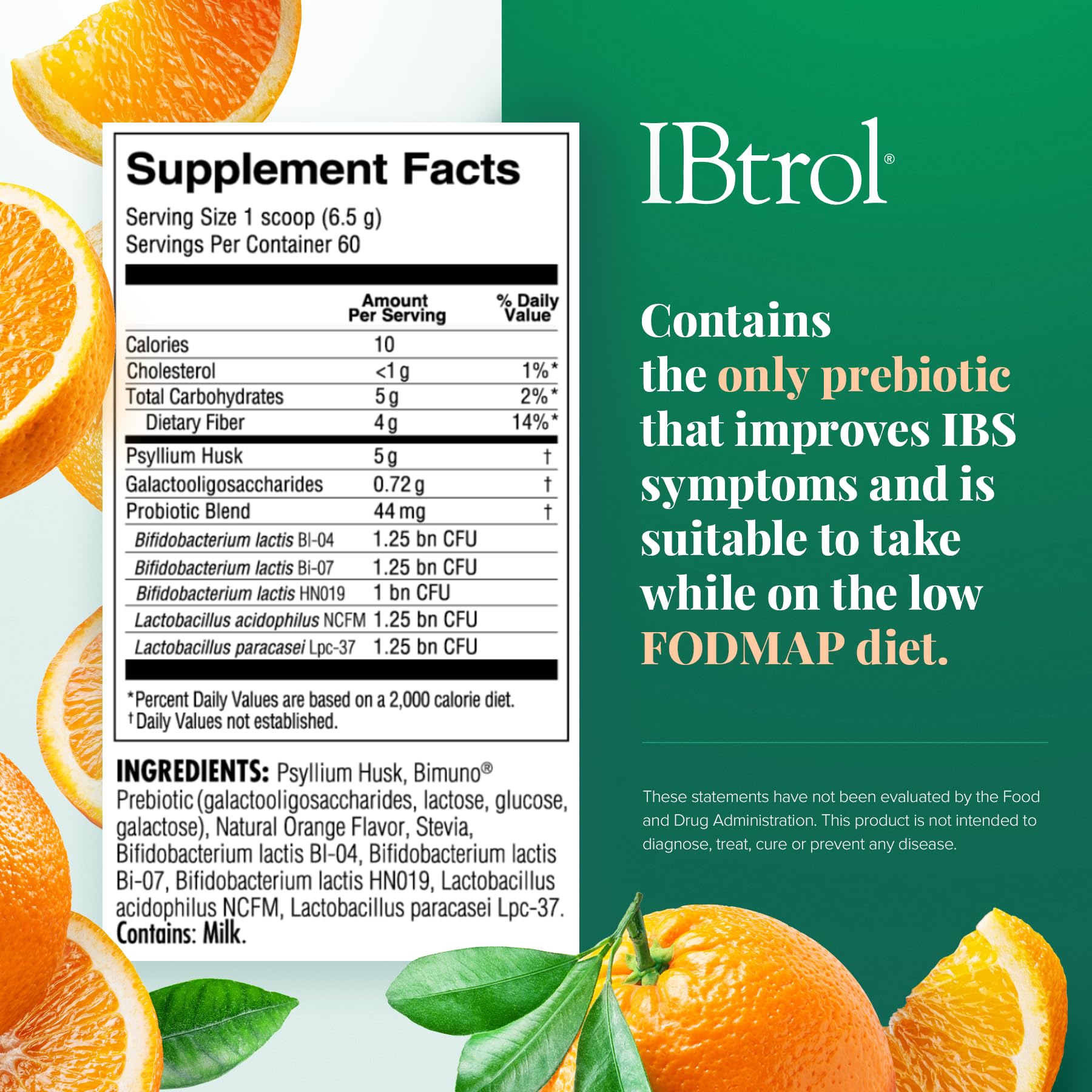 IBtrol® 3–in–1 IBS Gut Health Supplement with Psyllium, Prebiotic and Probiotics, Manages IBS Symptoms, Gas, Bloating, Diarrhea, Constipation, Abdominal Pain 60 Servings (Natural Orange Flavor) - TrustMedUSA