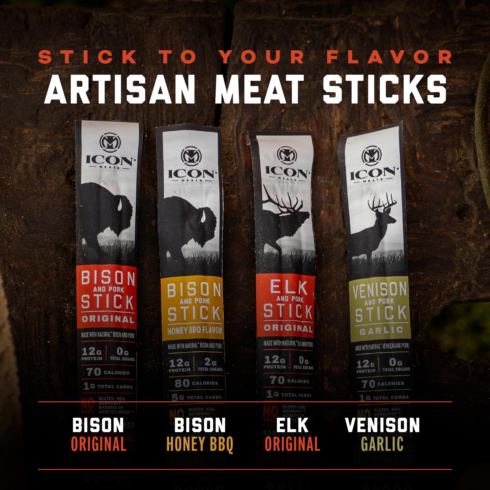 ICON Meats Bison and Pork Snack Sticks, Original Flavor, 24 Pack of High Protein Snacks, Sugar Free, Natural Jerky Meat Sticks, Gluten Free, USDA Inspected, Made in USA, Gifts for Him - Maple Wellness Supplements