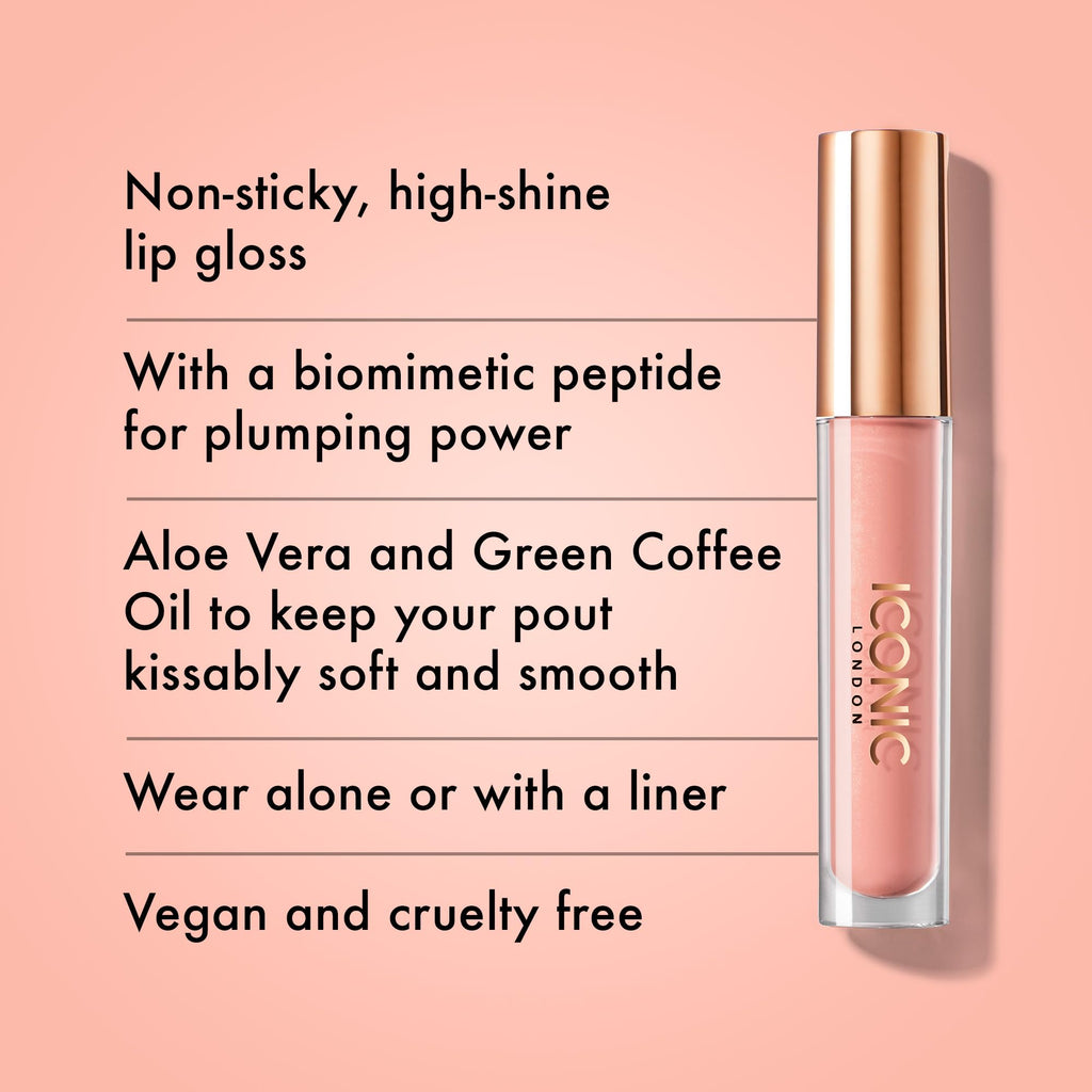 ICONIC LONDON Lip Pumping Gloss | High-Shine, Non Sticky, Lip Gloss infused with Biomimetic Peptide for Voluminous Looking Lips, Cruelty Free, Vegan Makeup, 0.16 Fl oz - Maple Wellness Supplements