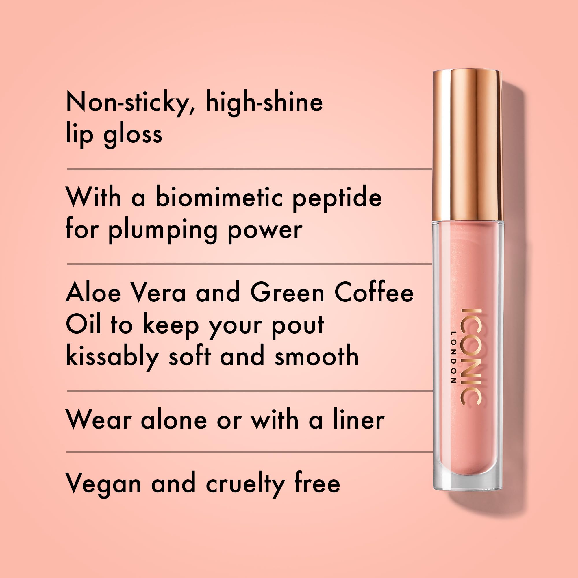 ICONIC LONDON Lip Pumping Gloss | High-Shine, Non Sticky, Lip Gloss infused with Biomimetic Peptide for Voluminous Looking Lips, Cruelty Free, Vegan Makeup, 0.16 Fl oz - Maple Wellness Supplements