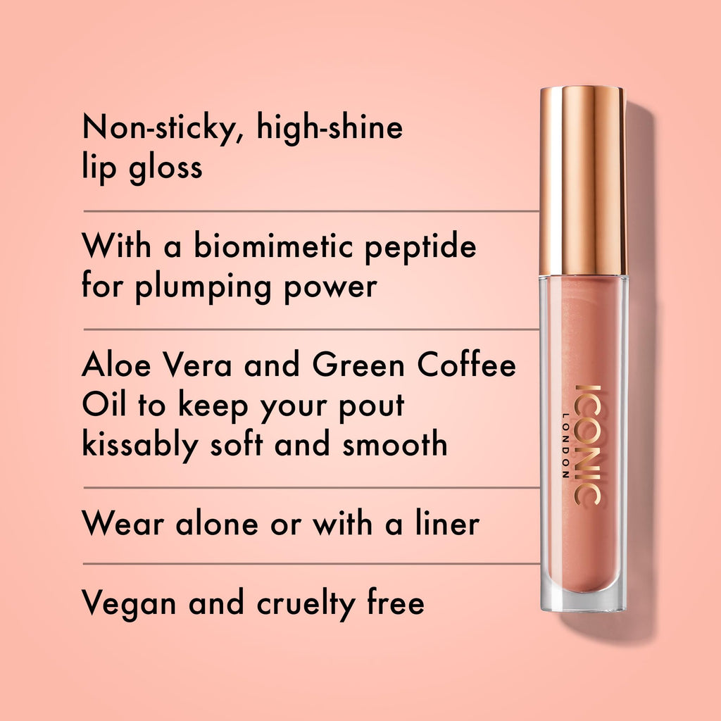 ICONIC LONDON Lip Pumping Gloss | High-Shine, Non Sticky, Lip Gloss infused with Biomimetic Peptide for Voluminous Looking Lips, Cruelty Free, Vegan Makeup, 0.16 Fl oz - Maple Wellness Supplements
