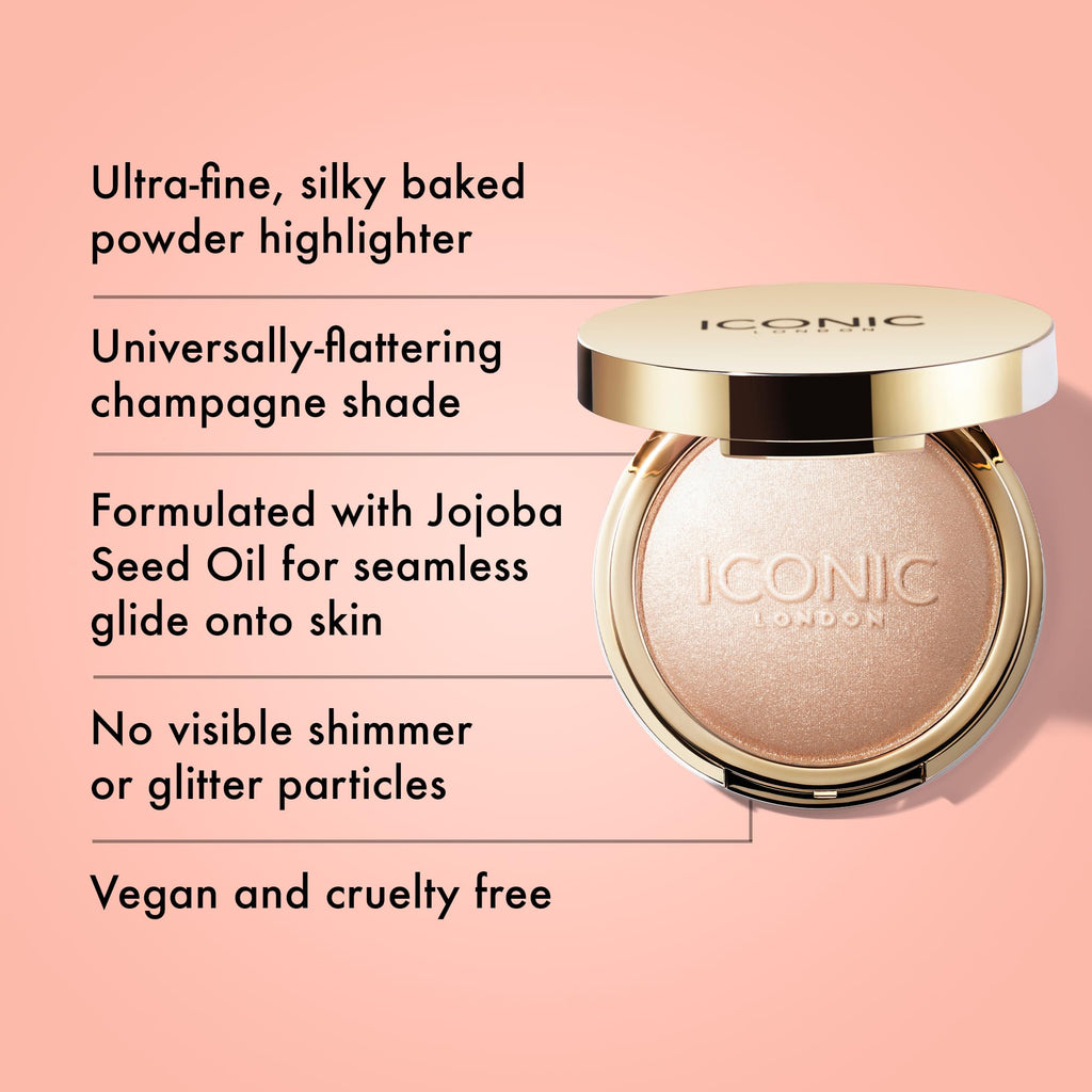 ICONIC LONDON Lit and Luminous Baked Highlighter | Pressed Powder Highlighter for a Radiant Glow, Cruelty-Free, Vegan Makeup, 0.56 oz - Maple Wellness Supplements