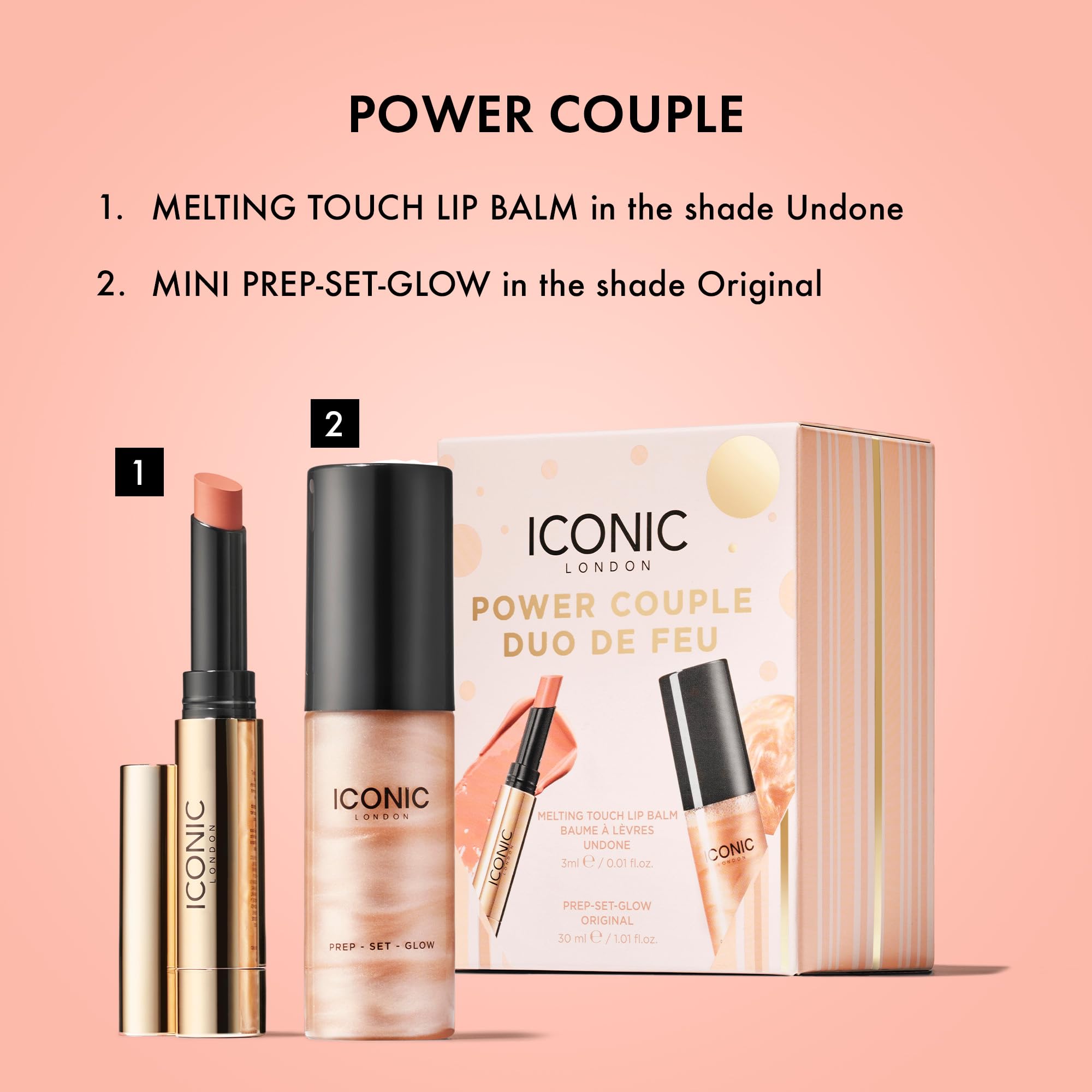 ICONIC LONDON Power Couple Gift Set | Includes Melting Touch Lip Balm (Undone) and Prep-Set-Glow (Original) - Maple Wellness Supplements