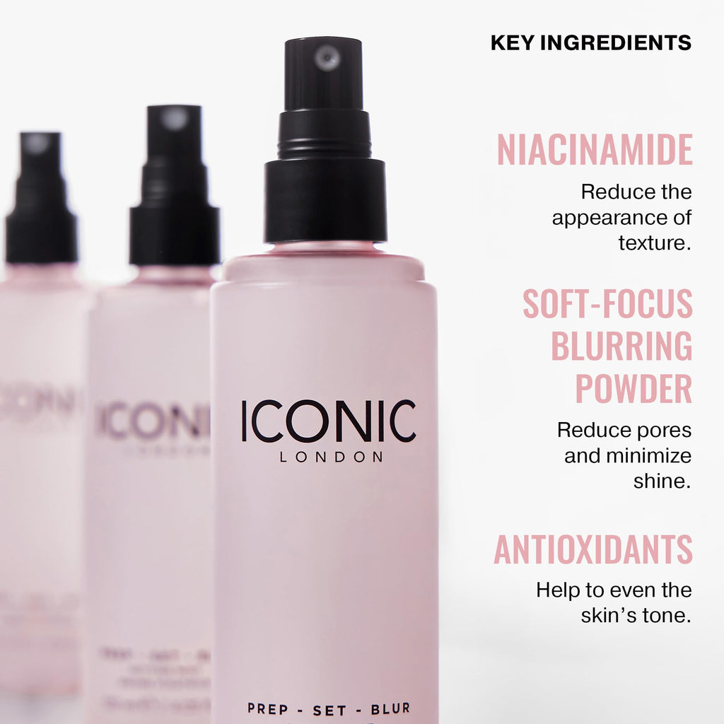 ICONIC LONDON Prep Set Blur Setting Spray | Makeup Fixing Spray, Blurs Imperfections and Gives Skin a Radiant Glow, Vegan Makeup, 120 mL / 4.05 Fl Oz. - Maple Wellness Supplements