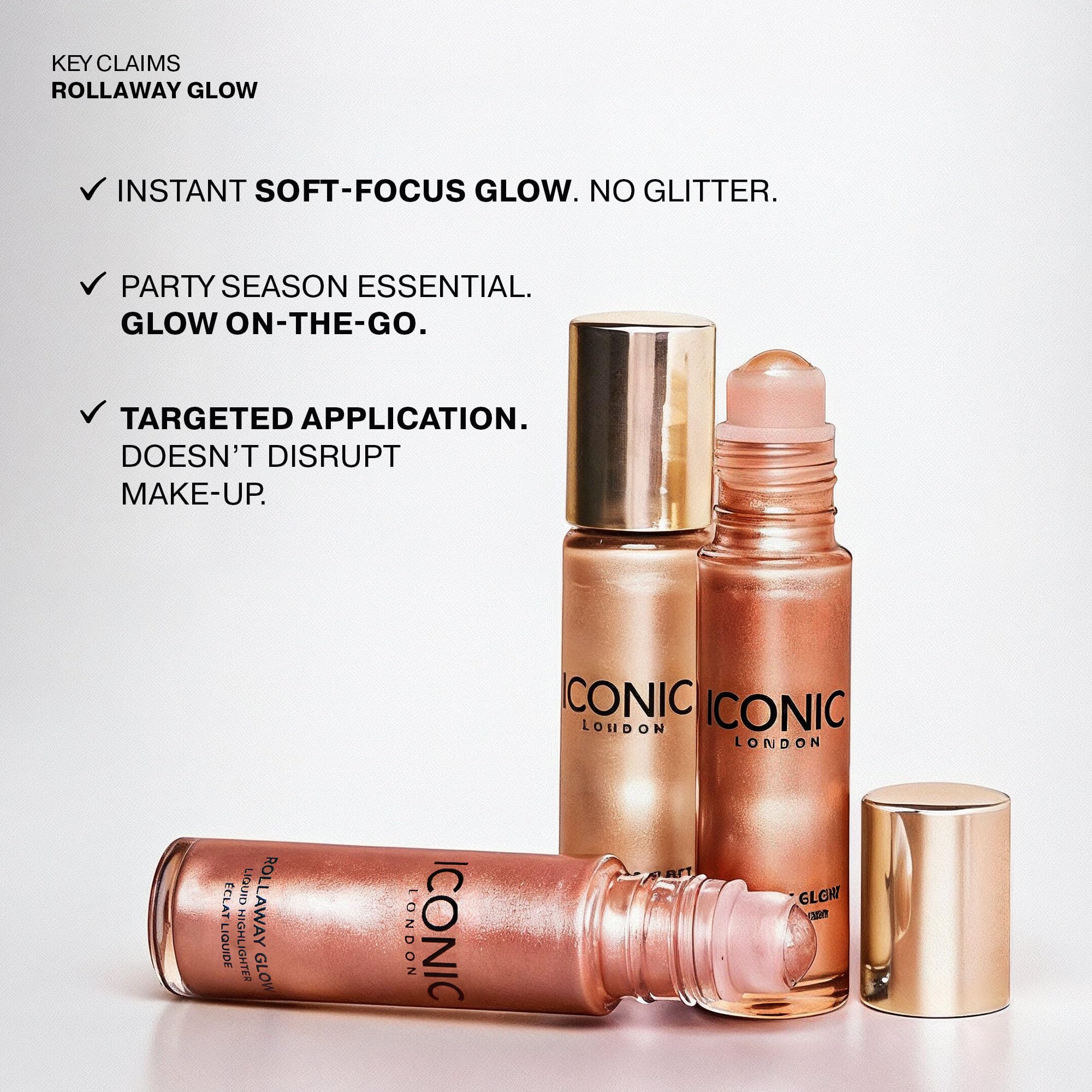 ICONIC LONDON Rollaway Glow | Liquid Highlighter for a Radiant Glow, Cruelty-Free, Vegan Makeup (Champagne Chic) 0.27 Fl oz - Maple Wellness Supplements