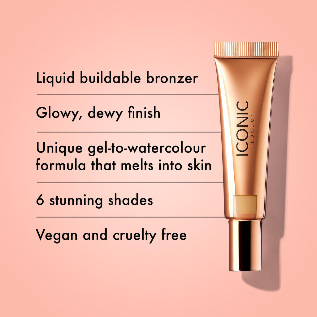 ICONIC LONDON Sheer Bronze | Lightweight Liquid Buildable Bronzer, Cruelty Free, Vegan Makeup, (Beach Vibes) 0.42 Fl oz - Maple Wellness Supplements