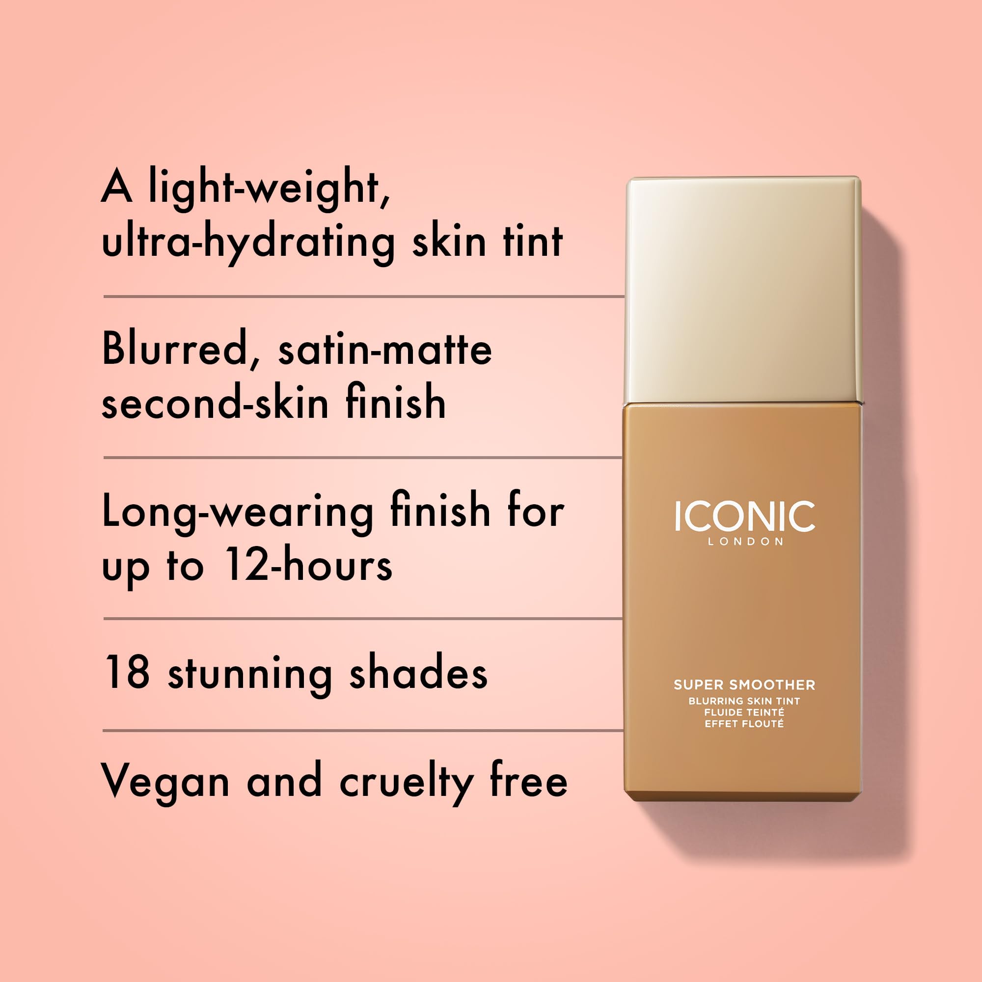 ICONIC LONDON Super Smoother Blurring Skin Tint | Light to Medium Coverage, Hydrating, Ultra-Lightweight Tinted Moisturizer, Cruelty-Free, Vegan Makeup (Golden Medium) 1.01 Fl oz - Maple Wellness Supplements