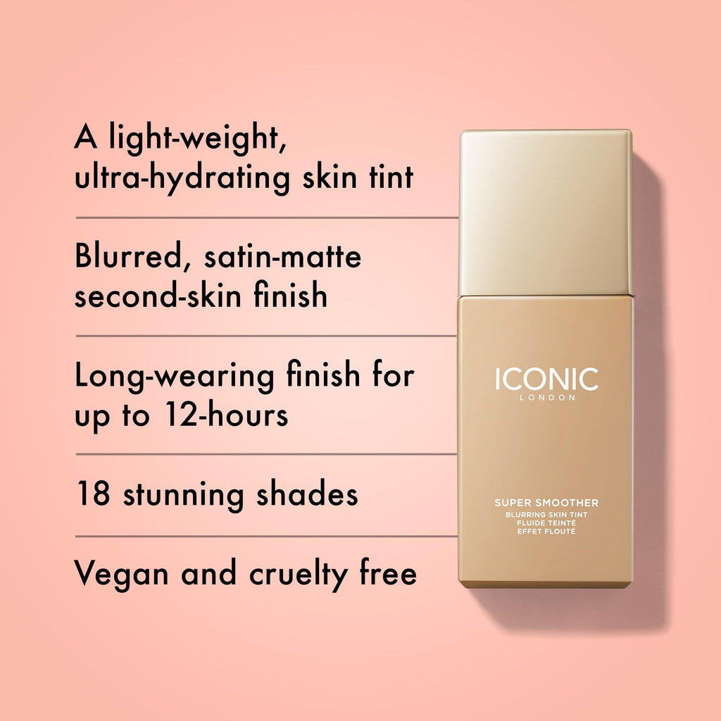 ICONIC LONDON Super Smoother Blurring Skin Tint | Light to Medium Coverage, Hydrating, Ultra-Lightweight Tinted Moisturizer, Cruelty-Free, Vegan Makeup (Neutral Light) 1.01 Fl oz - Maple Wellness Supplements