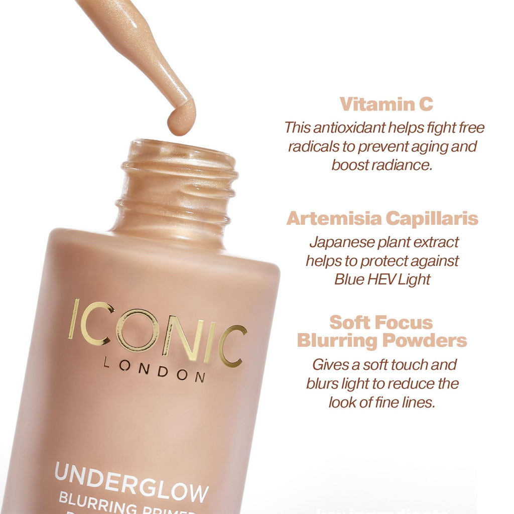 ICONIC LONDON Underglow Blurring Primer | Blurs Imperfections and Gives Skin a Radiant Glow, Cruelty-Free, Vegan Makeup Universal Shade, 0.91 Fl oz - TrustMedUSA