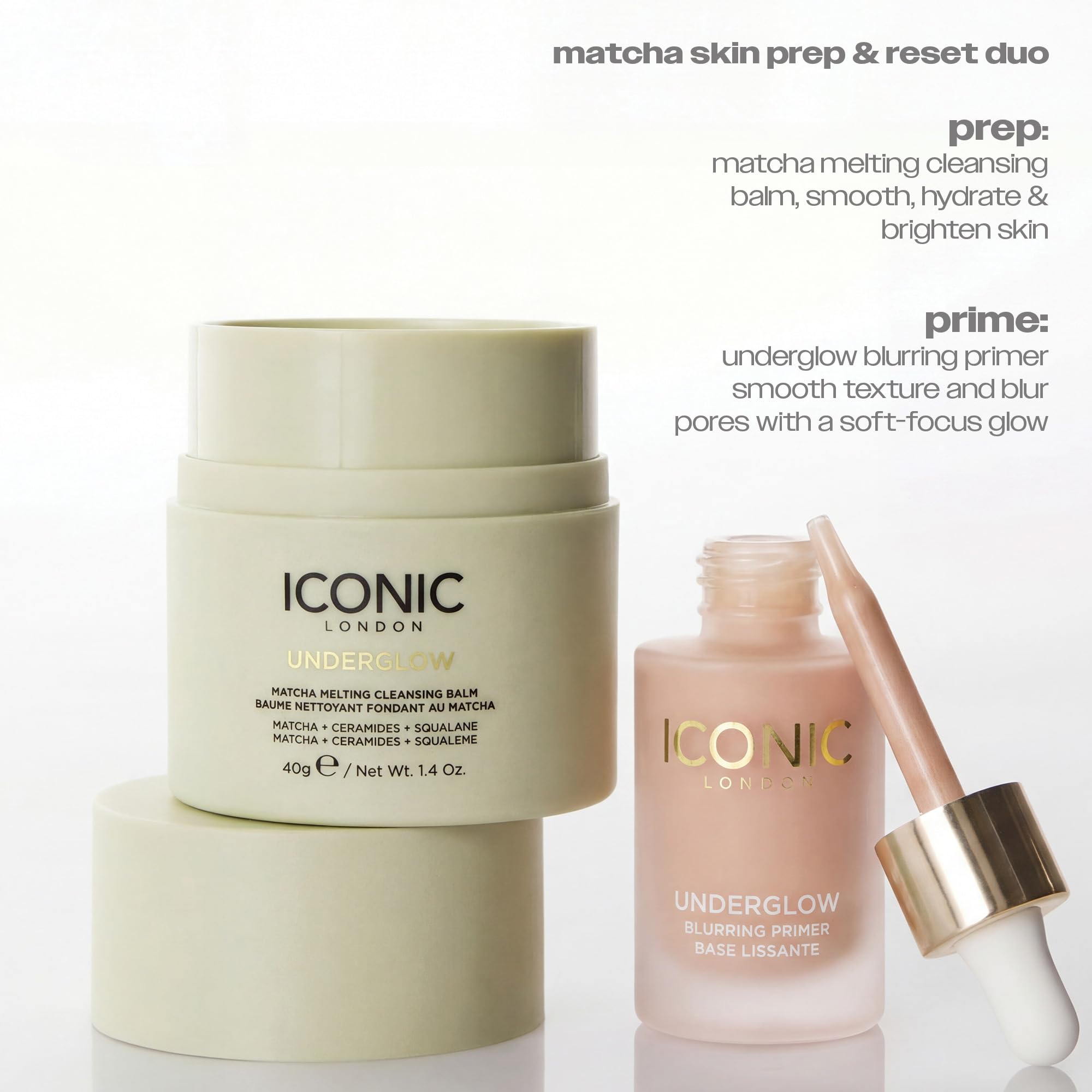 ICONIC LONDON Underglow Matcha Melting Cleansing Balm | Makeup Remover with Squalane & Ceramides for Softer, Plumper Skin | Vegan, 1.41 oz - Maple Wellness Supplements