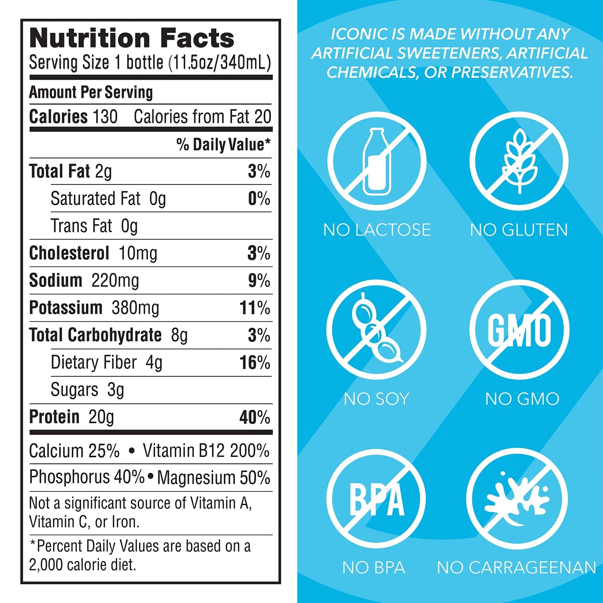 Iconic Protein Drinks, Vanilla Bean (12 Pack) - Sugar Free & Low Carb - 20g Grass Fed Protein - Lactose Free, Gluten Free, Non-GMO, Kosher - Keto Friendly Protein Shakes - Maple Wellness Supplements