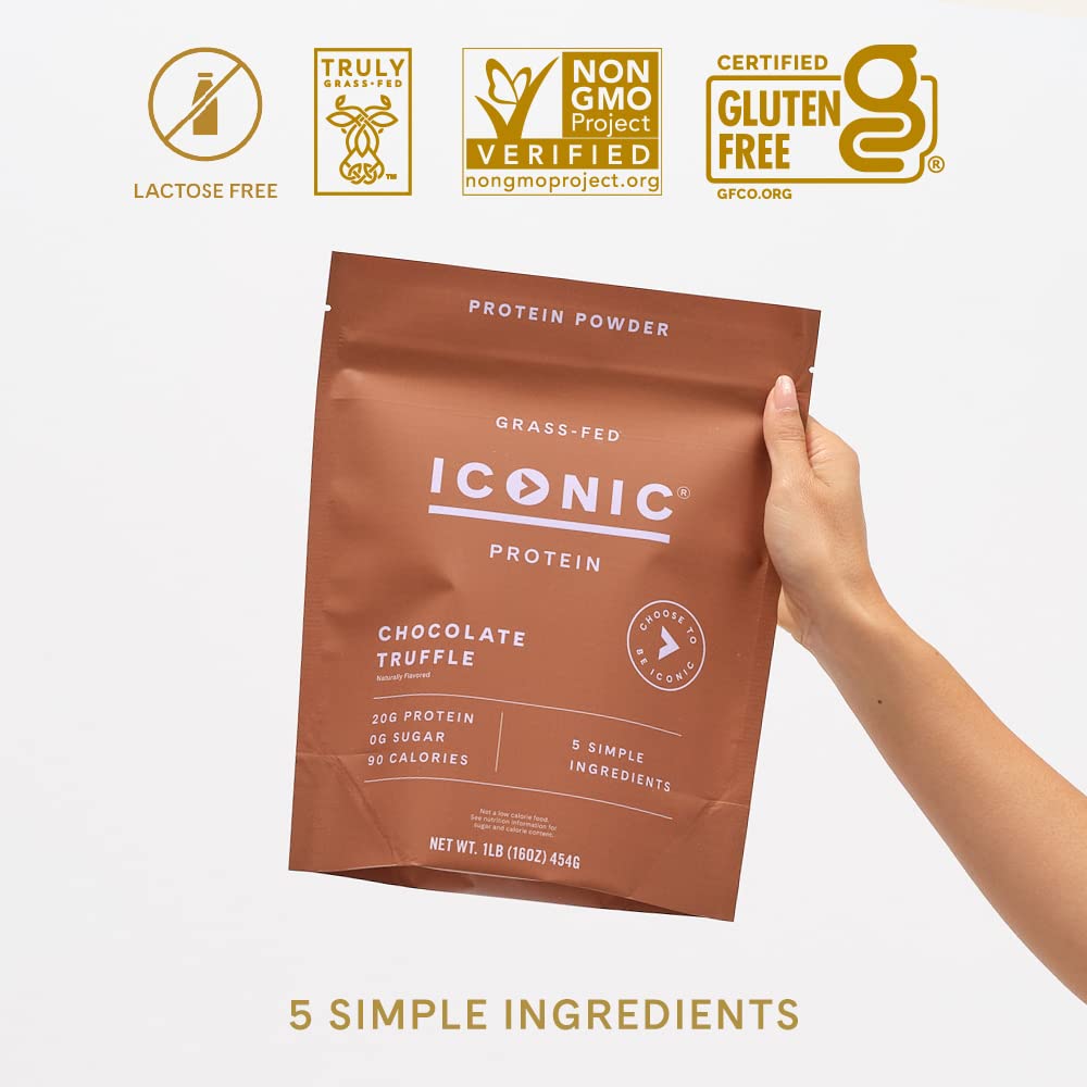 ICONIC Protein Powder, Chocolate Truffle - Sugar Free, Low Carb Protein Powder - Lactose Free, Gluten Free, Non-GMO - 20g Grass Fed Whey & Casein Protein - Keto Friendly, 1 lb. Pouch (17 Servings) - Maple Wellness Supplements