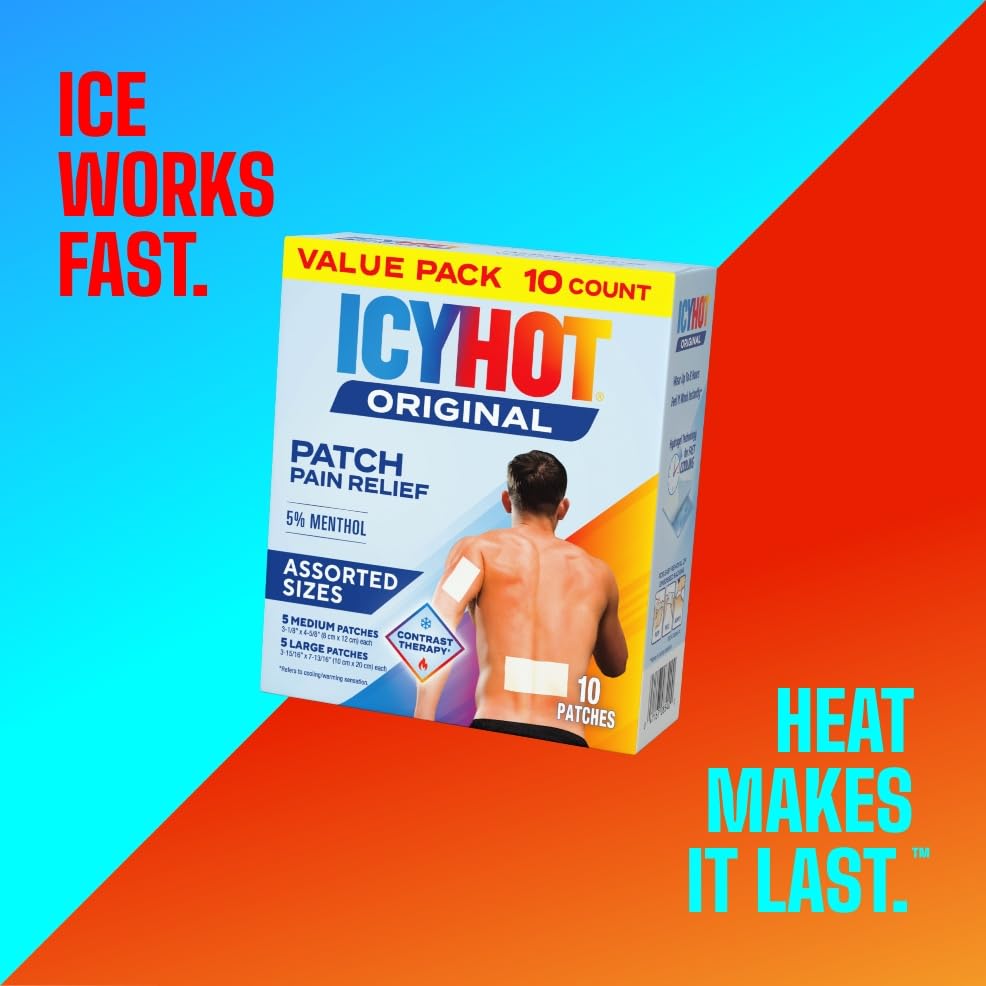 Icy Hot Original Pain Relief Patch Variety Pack with 5% Cooling Menthol for Fast-Acting Muscle and Joint Pain Relief, 5 Medium and 5 Large Comfortable Fabric Patches, 10 Ct., 2 pk - TrustMedUSA