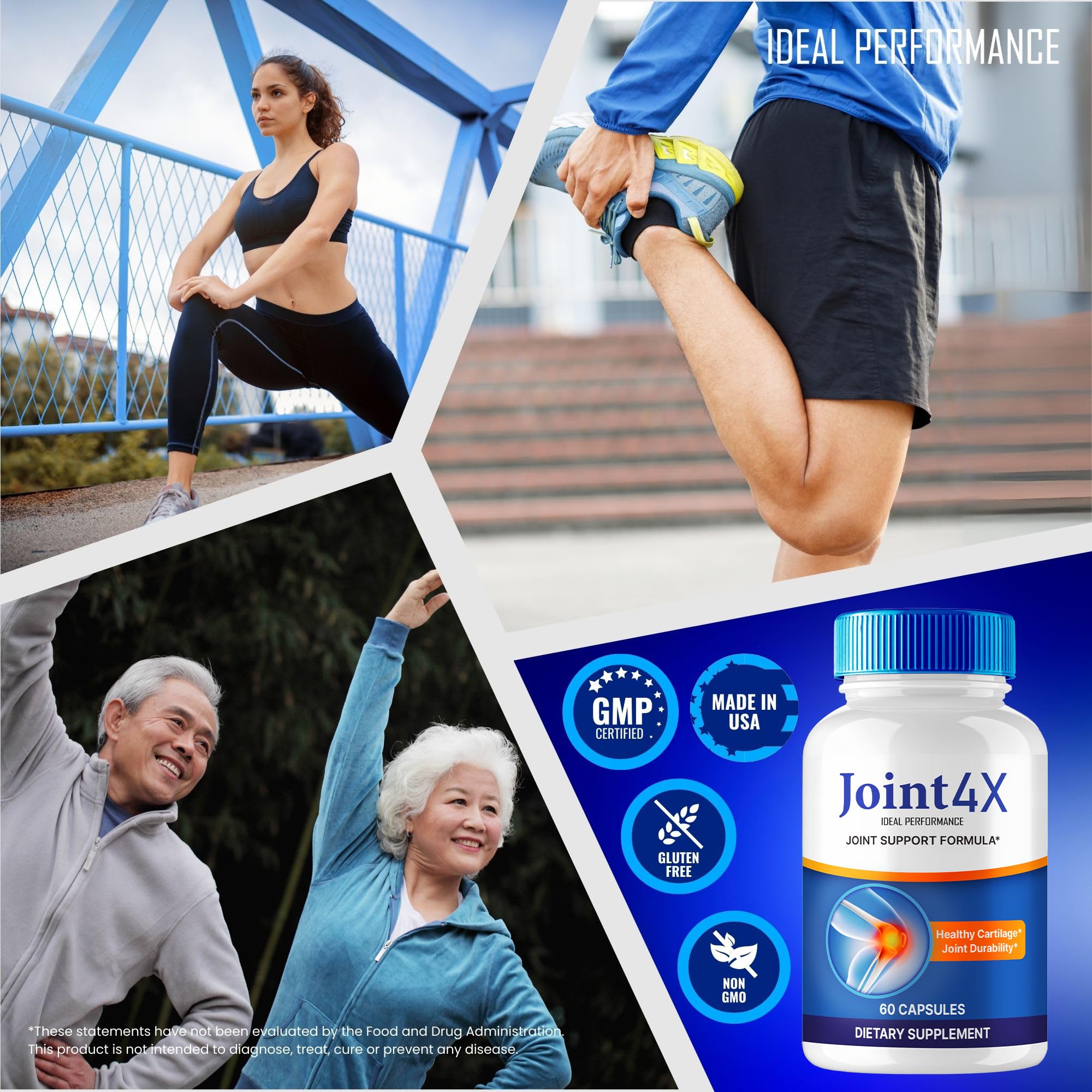 IDEAL PERFORMANCE Joint4X Joint Support Capsules, Official Joint-4X Supplement Pills, All-Natural Formula to Fortify Bones and Bolster Flexibility - Maximum Strength, Joint 4X Pills Reviews (5 Pack) - TrustMedUSA