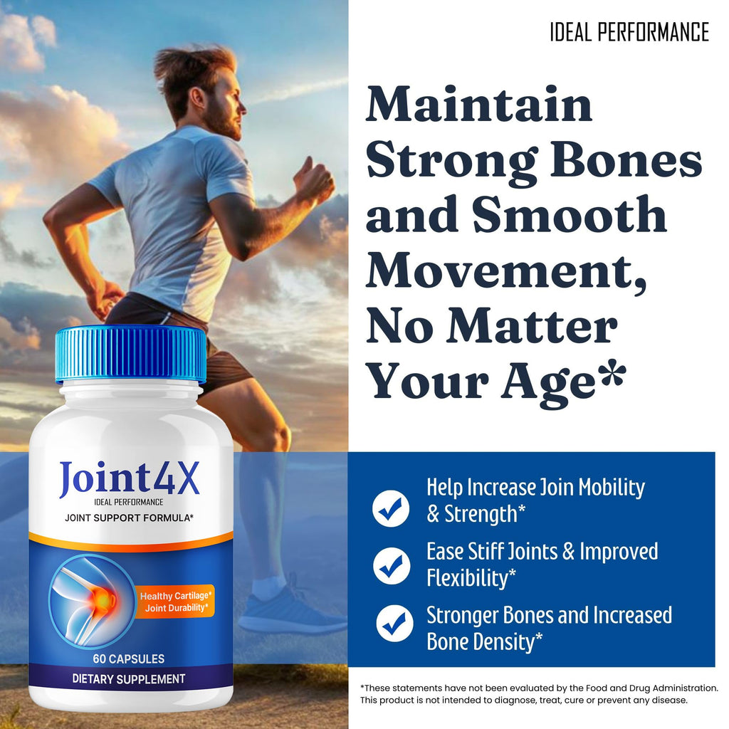 IDEAL PERFORMANCE Joint4X Joint Support Capsules, Official Joint-4X Supplement Pills, All-Natural Formula to Fortify Bones and Bolster Flexibility - Maximum Strength, Joint 4X Pills Reviews (5 Pack) - TrustMedUSA