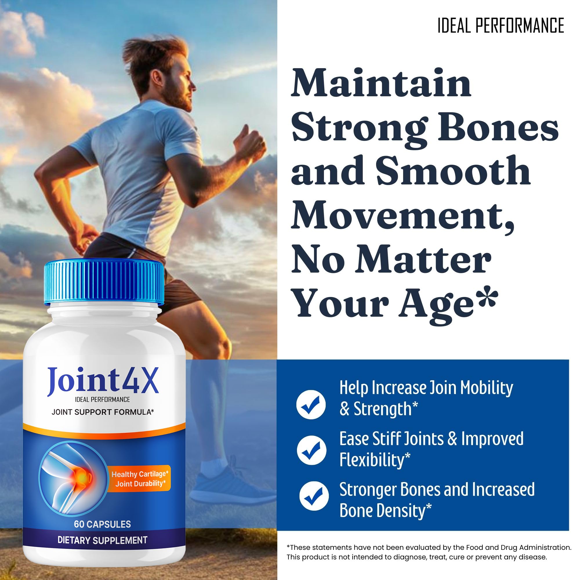 IDEAL PERFORMANCE Joint4X Joint Support Capsules, Official Joint-4X Supplement Pills, All-Natural Formula to Fortify Bones and Bolster Flexibility - Maximum Strength, Joint 4X Pills Reviews (5 Pack) - TrustMedUSA