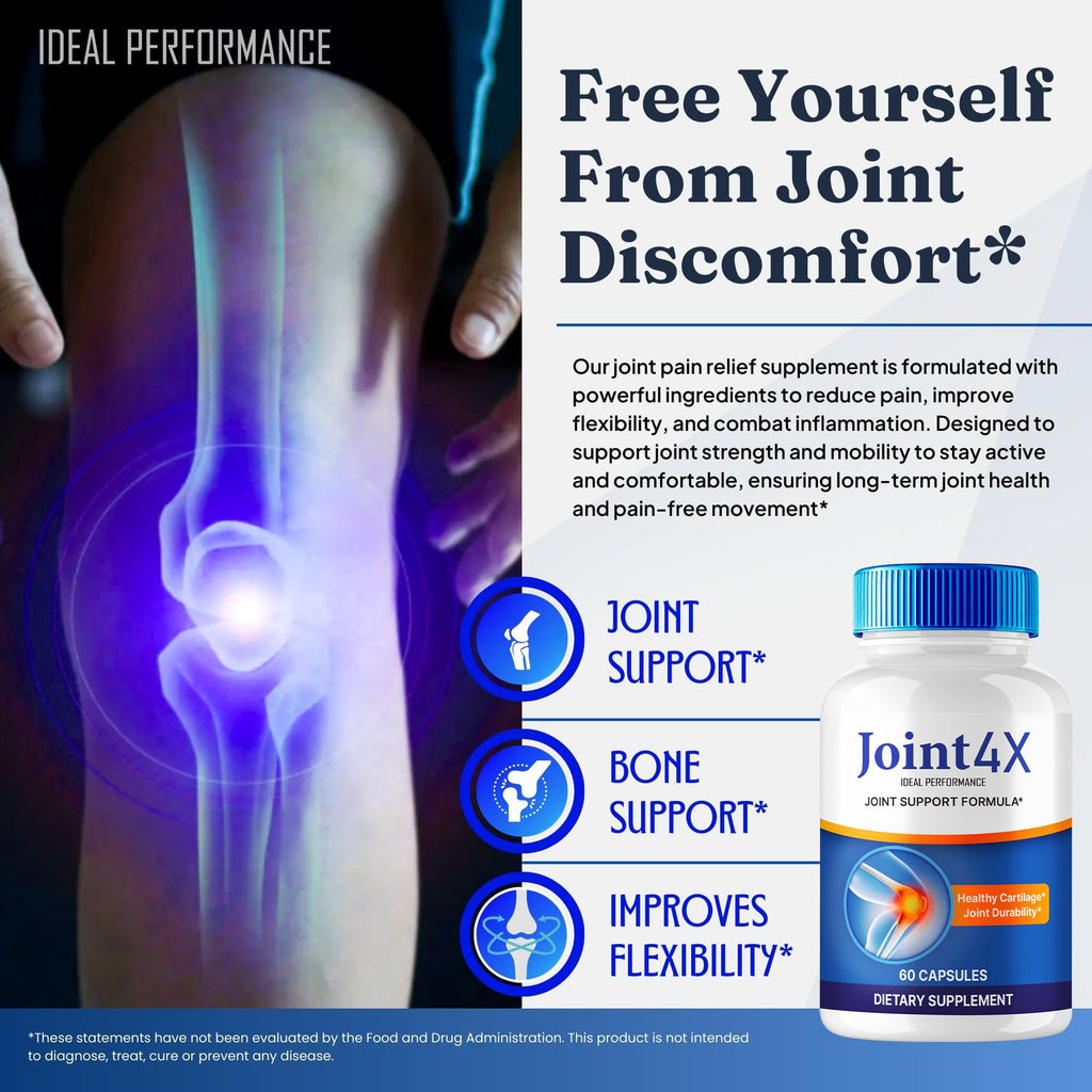 IDEAL PERFORMANCE Joint4X Joint Support Capsules, Official Joint-4X Supplement Pills, All-Natural Formula to Fortify Bones and Bolster Flexibility - Maximum Strength, Joint 4X Pills Reviews (5 Pack) - TrustMedUSA