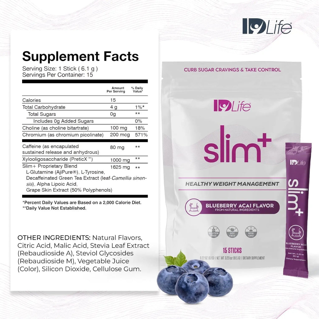 IDLife Slim+ - Weight Management Supplement - Easy to Prepare Delicious Blueberry Acai - TrustMedUSA