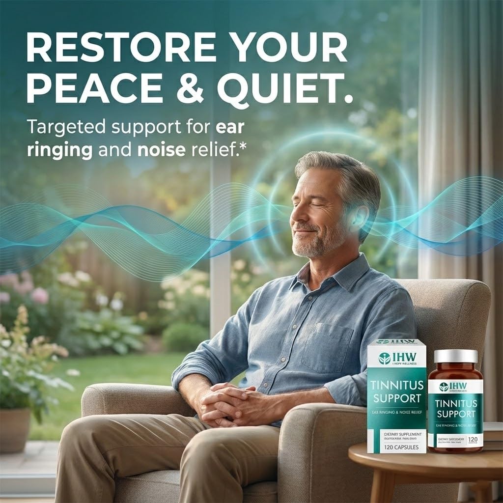 IHW Tinnitus Relief for Ringing Ears, 1200mg Tinnitus Relief Supplement, 120 Capsules, with Vitamin B Complex & C, Reduces Ringing in Ears, Promotes Hearing Wellness & Comfort - TrustMedUSA