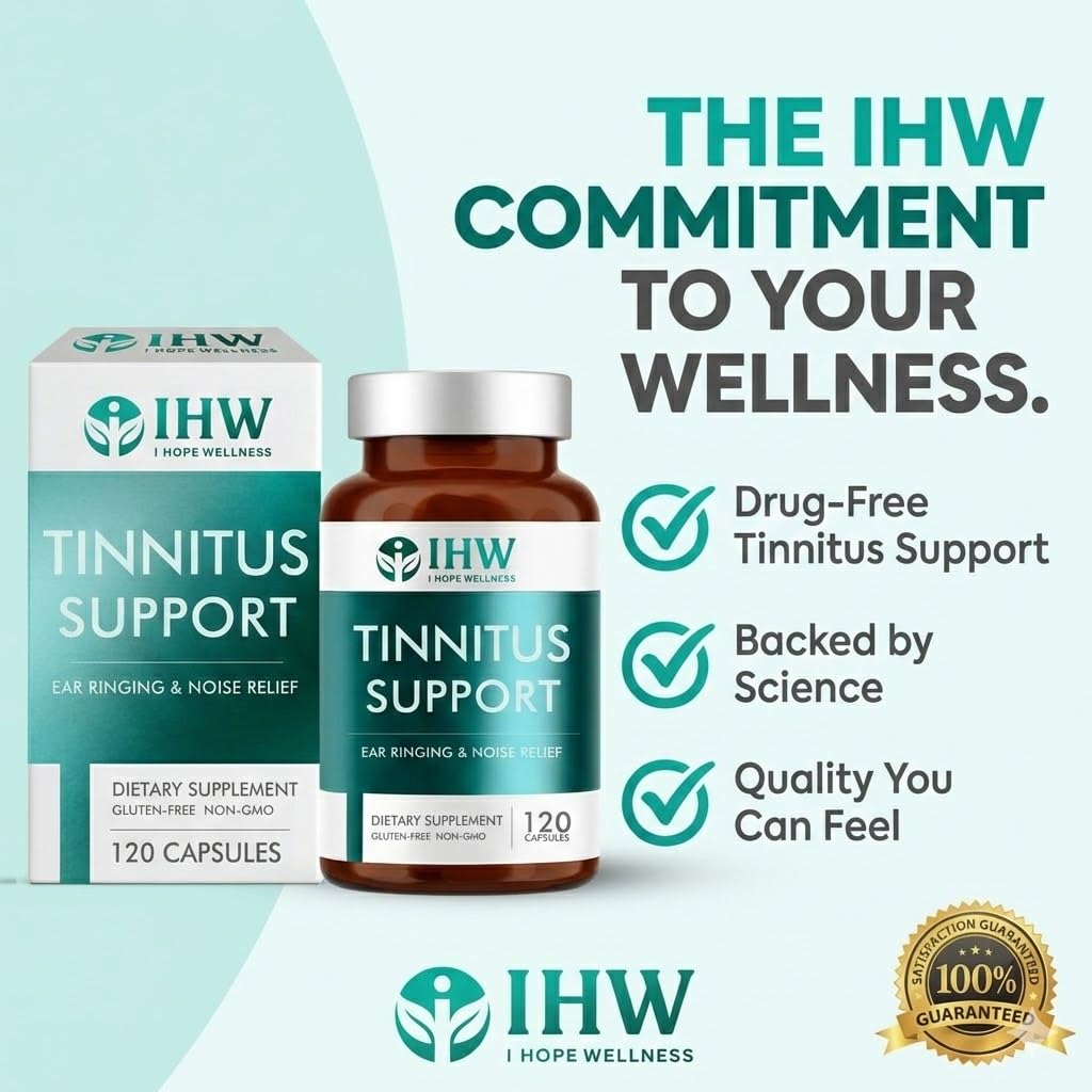 IHW Tinnitus Relief for Ringing Ears, 1200mg Tinnitus Relief Supplement, 120 Capsules, with Vitamin B Complex & C, Reduces Ringing in Ears, Promotes Hearing Wellness & Comfort - TrustMedUSA