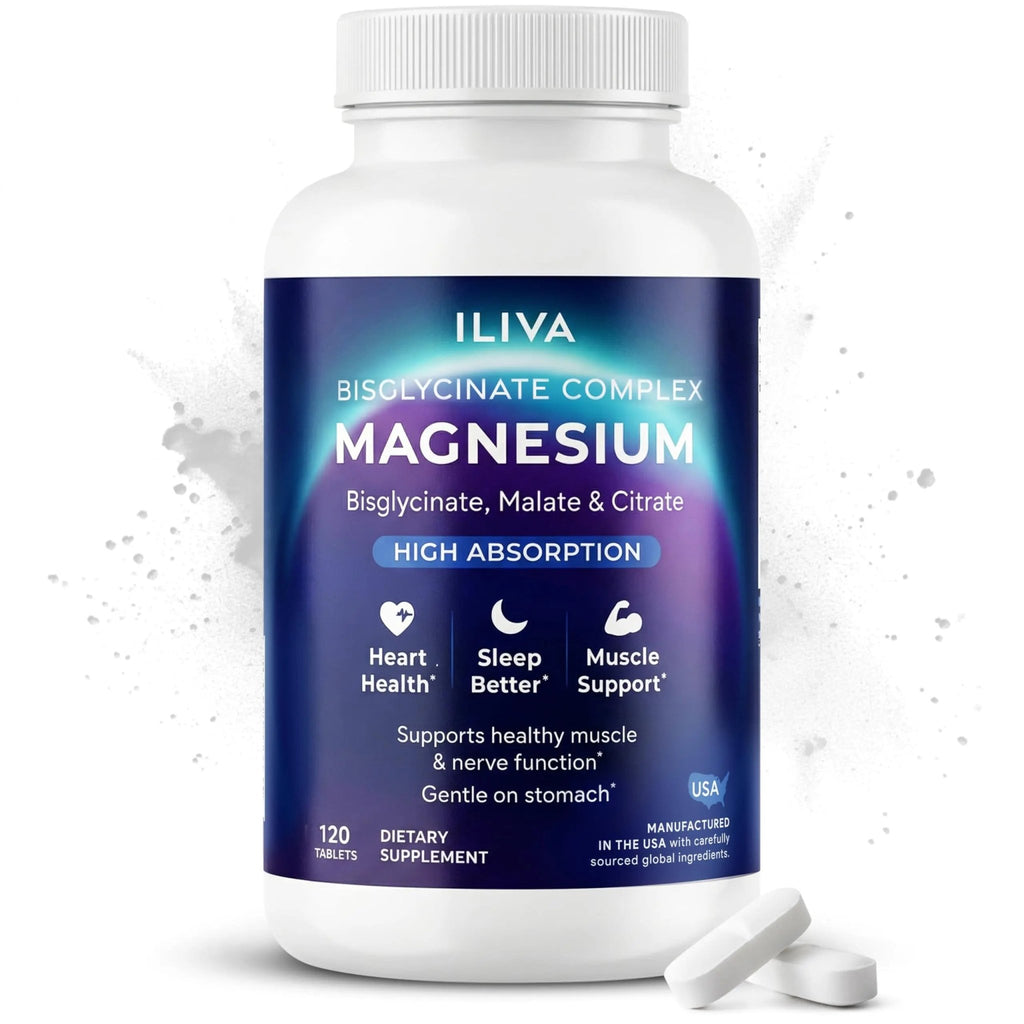 ILIVA Magnesium Glycinate 400mg -Triple Magnesium Complex (Glycinate+Malate+Citrate) - Chelated High Absorption Tablets for Sleep Support, Muscle Recovery, Bone Health, Energy&Calm - Vegan,120 Count - TrustMedUSA