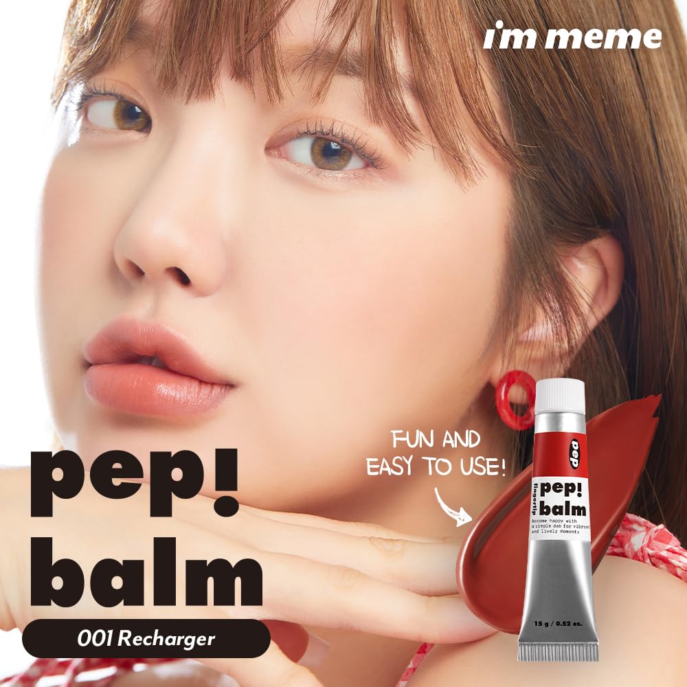 I'M MEME Lip and Cheek Tint - PepBalm 001 Recharger | Wtih Shea Butter, Gift, Liquid Blush, Travel-Friendly, Highly Pigmented, Non-Drying, Sheer Balm Gross Tint, 0.52 Oz - TrustMedUSA