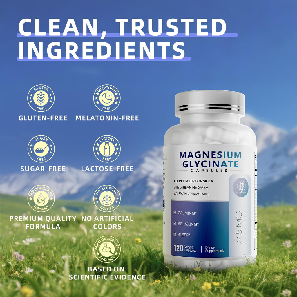iMATCHME Magnesium Glycinate 850mg Capsules with L-Theanine, Chamomile & GABA for Sleep, Calmness, Muscle, Bone Health & Immune Support, Magnesium for Women and Men, - TrustMedUSA