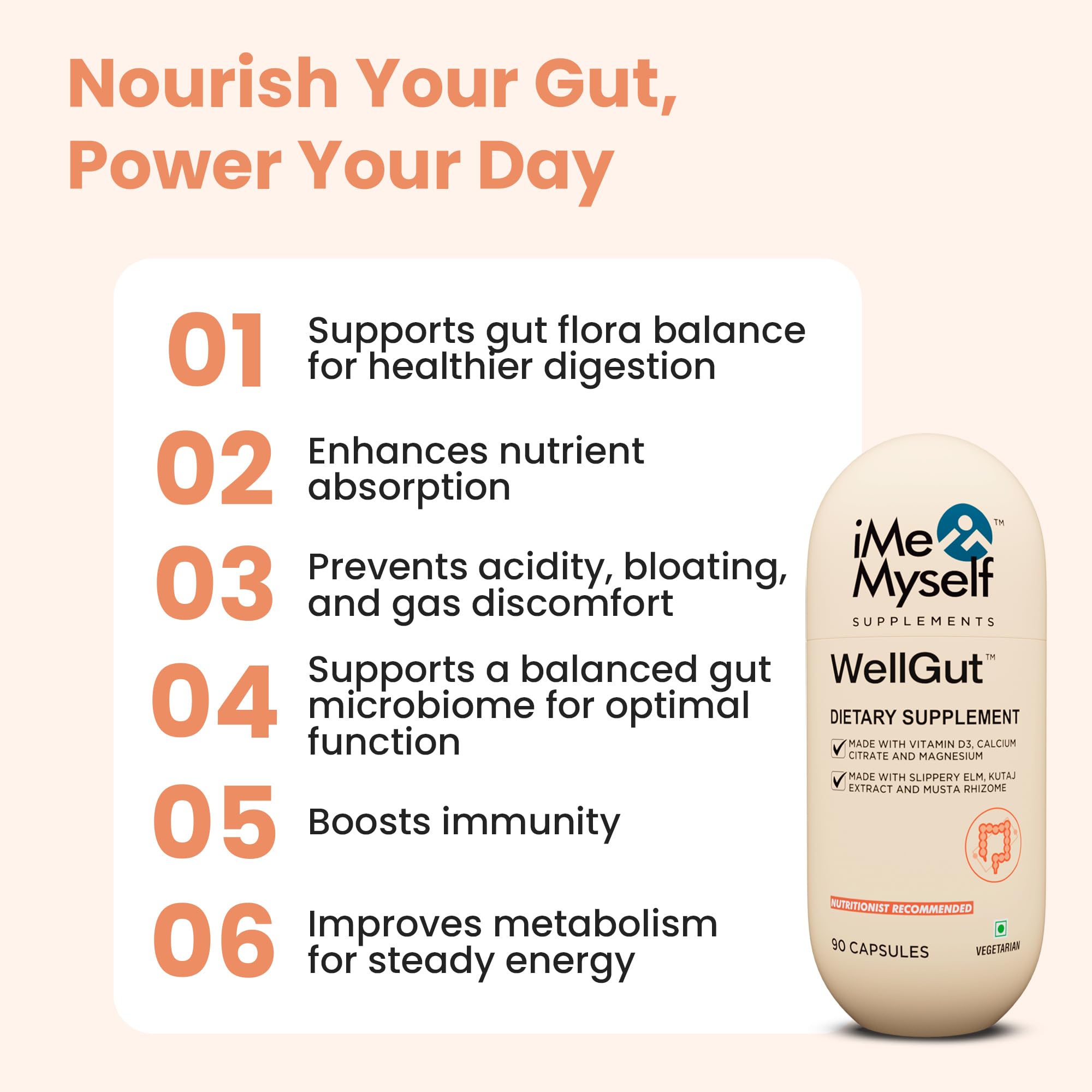 iMeMyself WellGut Daily Herbal Supplement | Traditional Herbs with Minerals & Probiotics 90 Vegan Capsules - TrustMedUSA